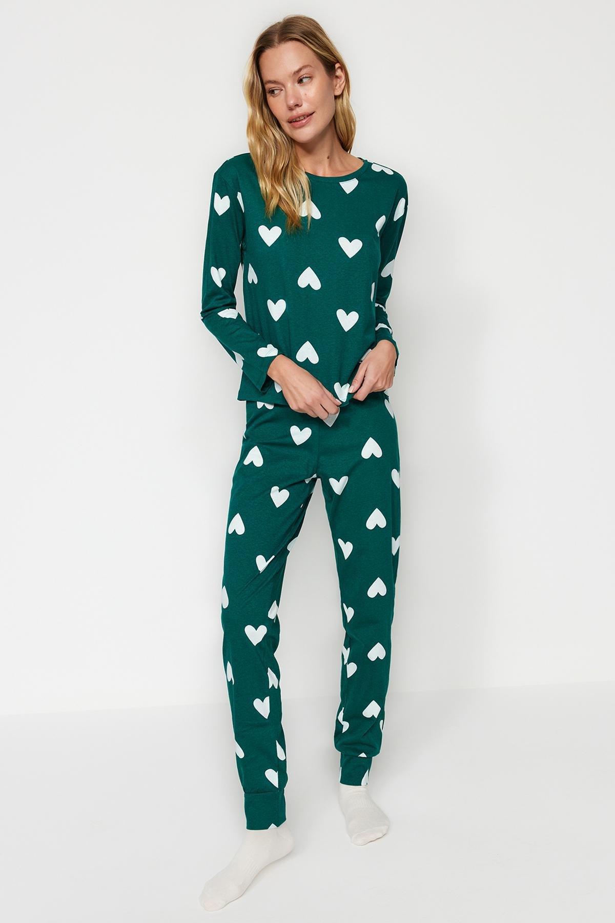 Green Printed Knitted Pyjamas Set, , large image number 2
