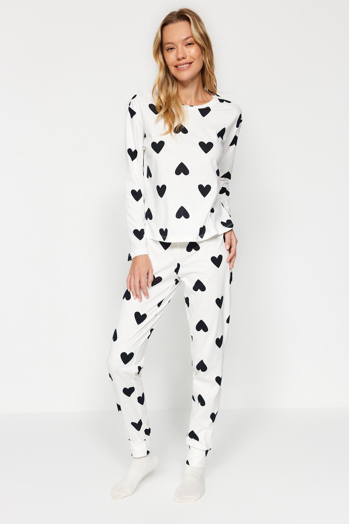 Black Knitted Cotton Pyjamas Set, BLACK, medium