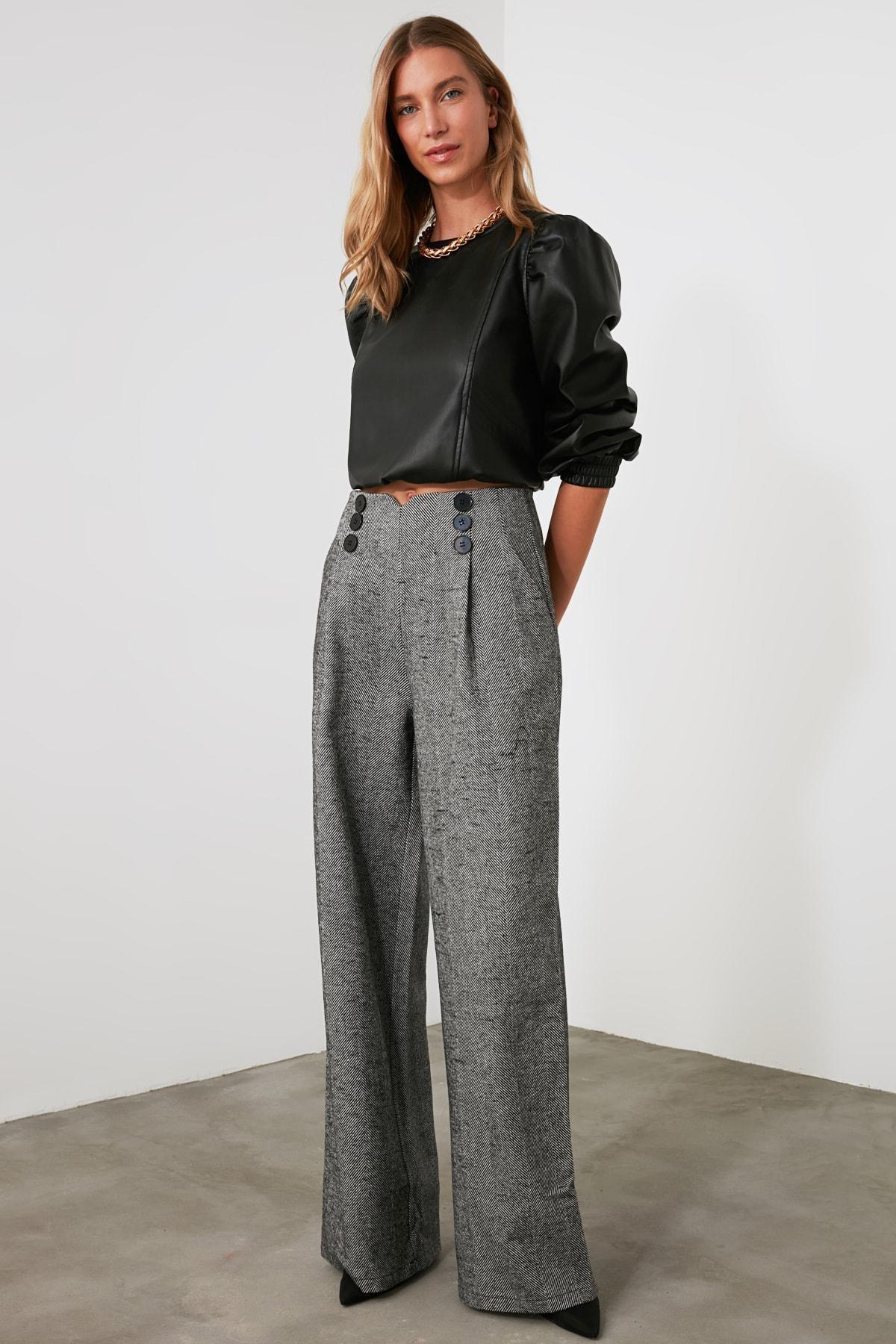 Grey Wide Leg Pants, Gray, medium