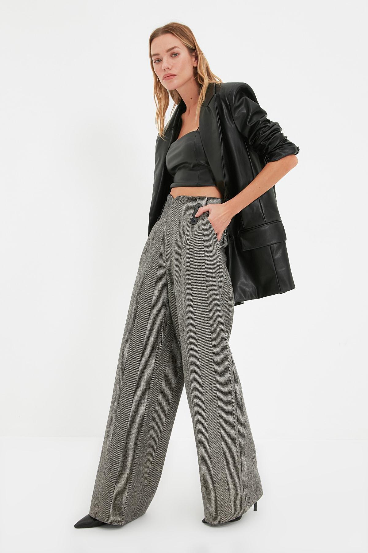 Grey Wide Leg Pants, Gray, medium