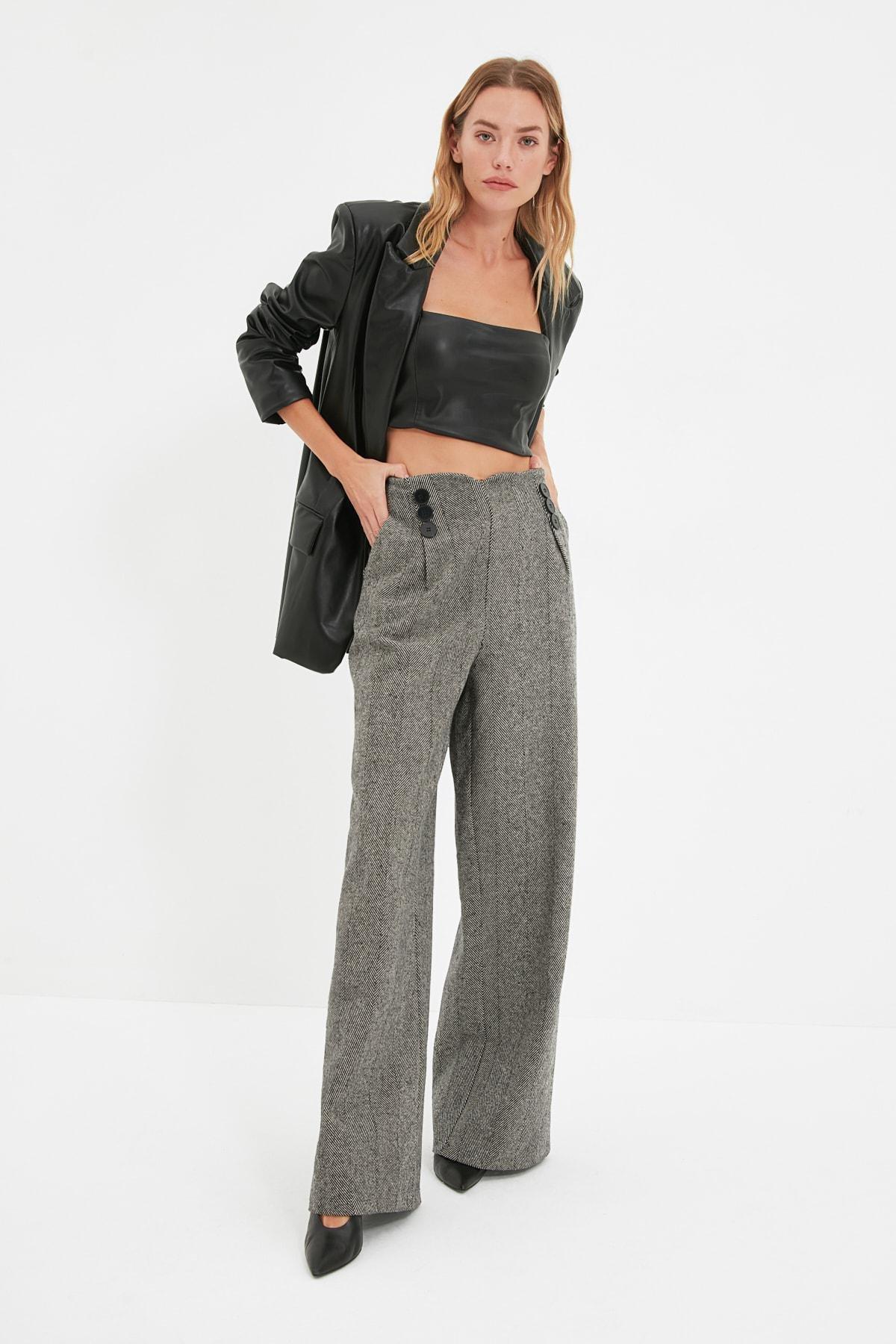 Grey Wide Leg Pants, Gray, medium