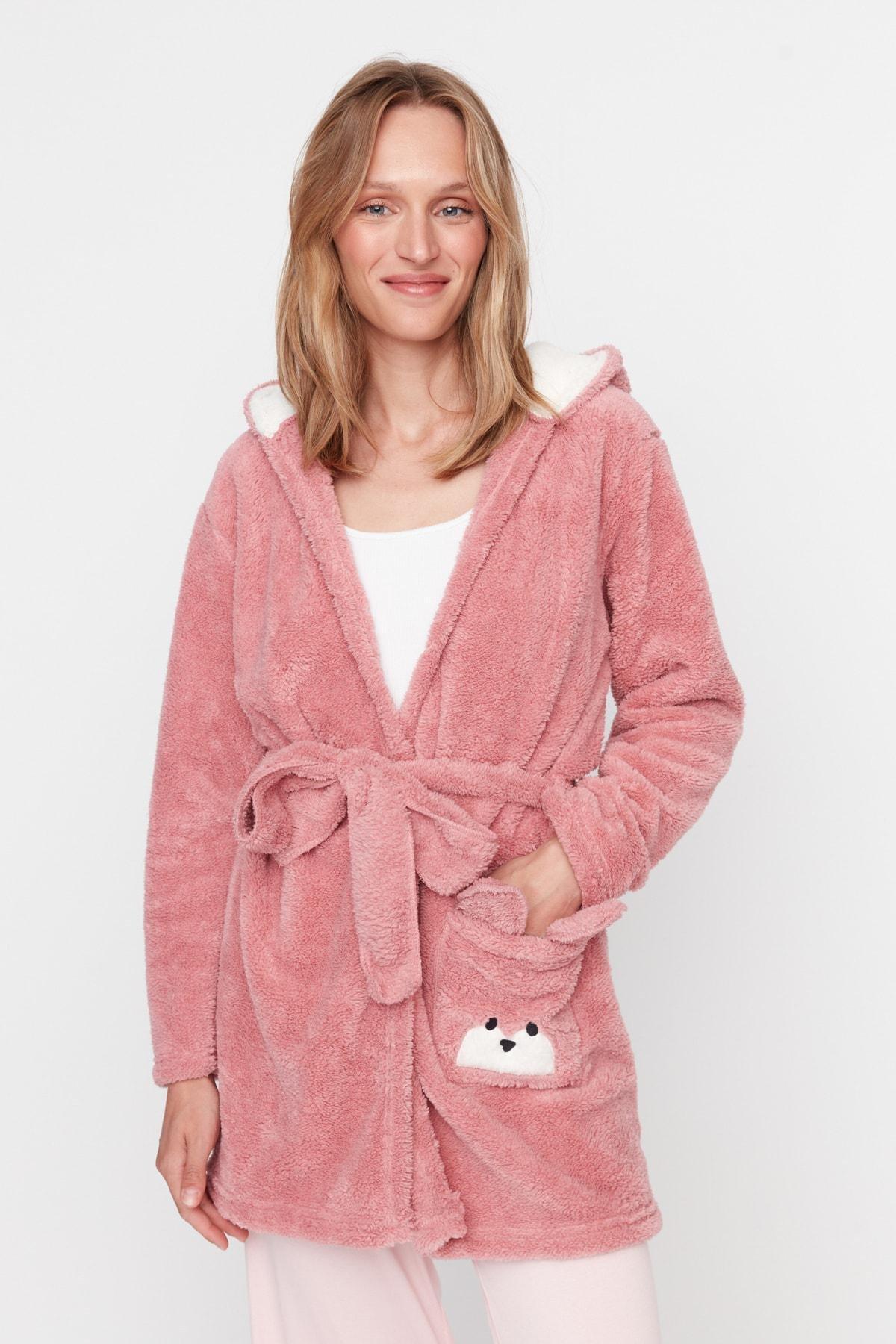 Pink Regular V Neck Dressing Gown, , large image number 0