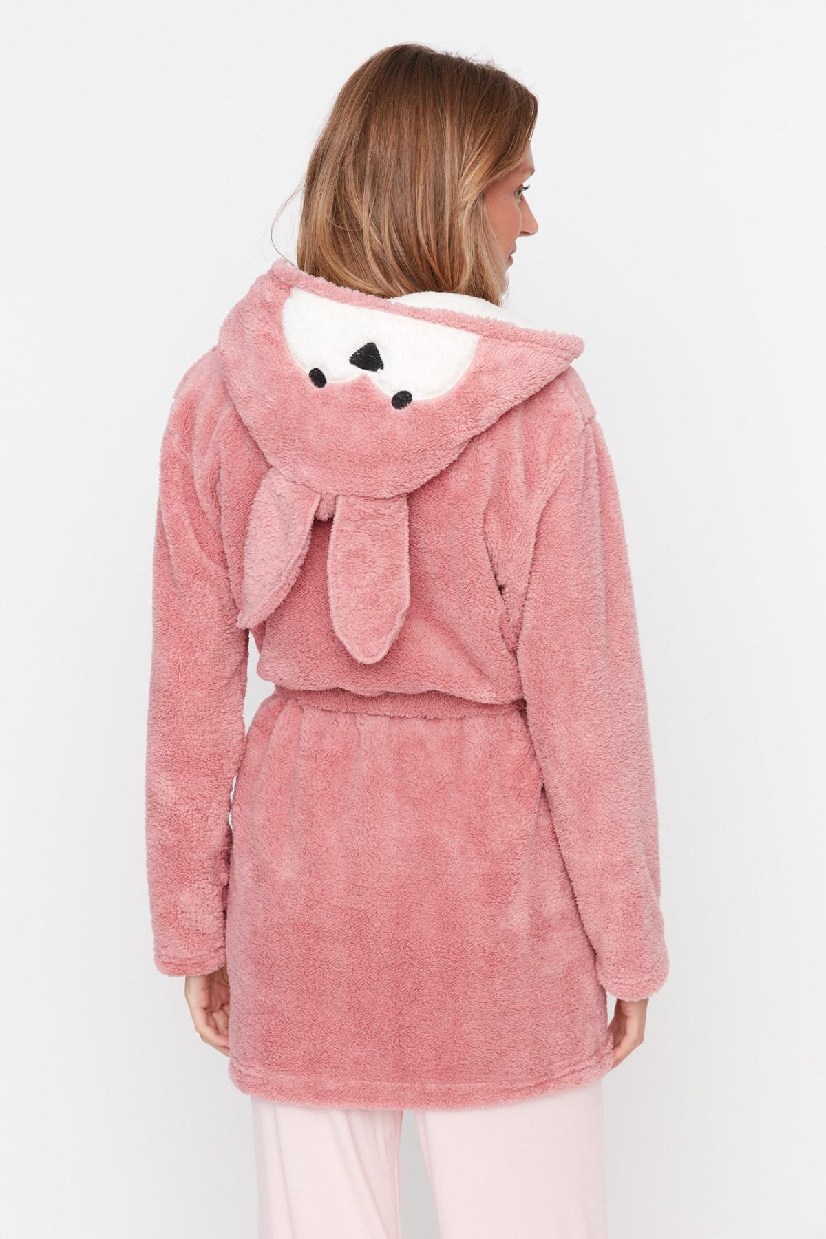 Pink Regular V Neck Dressing Gown, , large image number 1