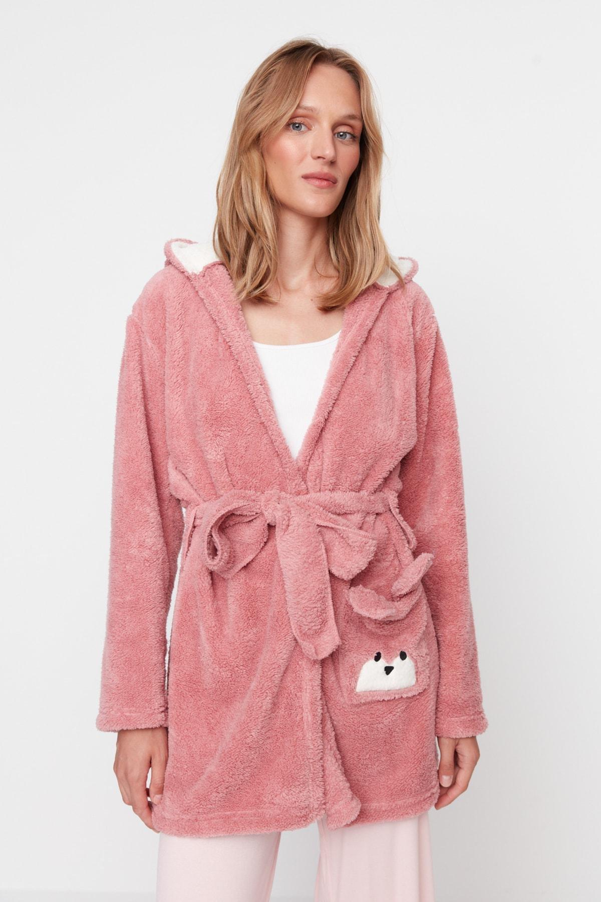Pink Regular V Neck Dressing Gown, , large image number 2