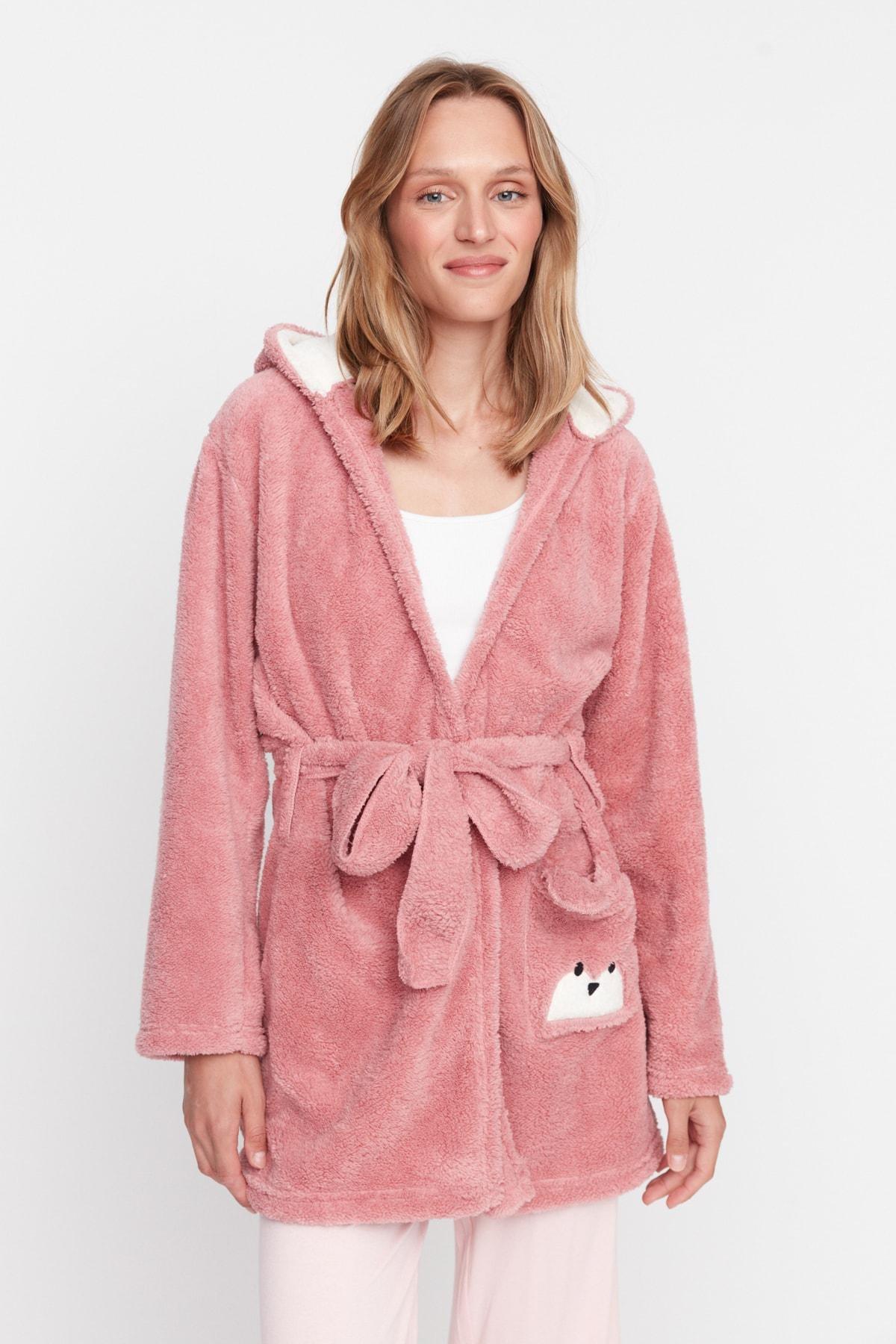 Pink Regular V Neck Dressing Gown, , large image number 3