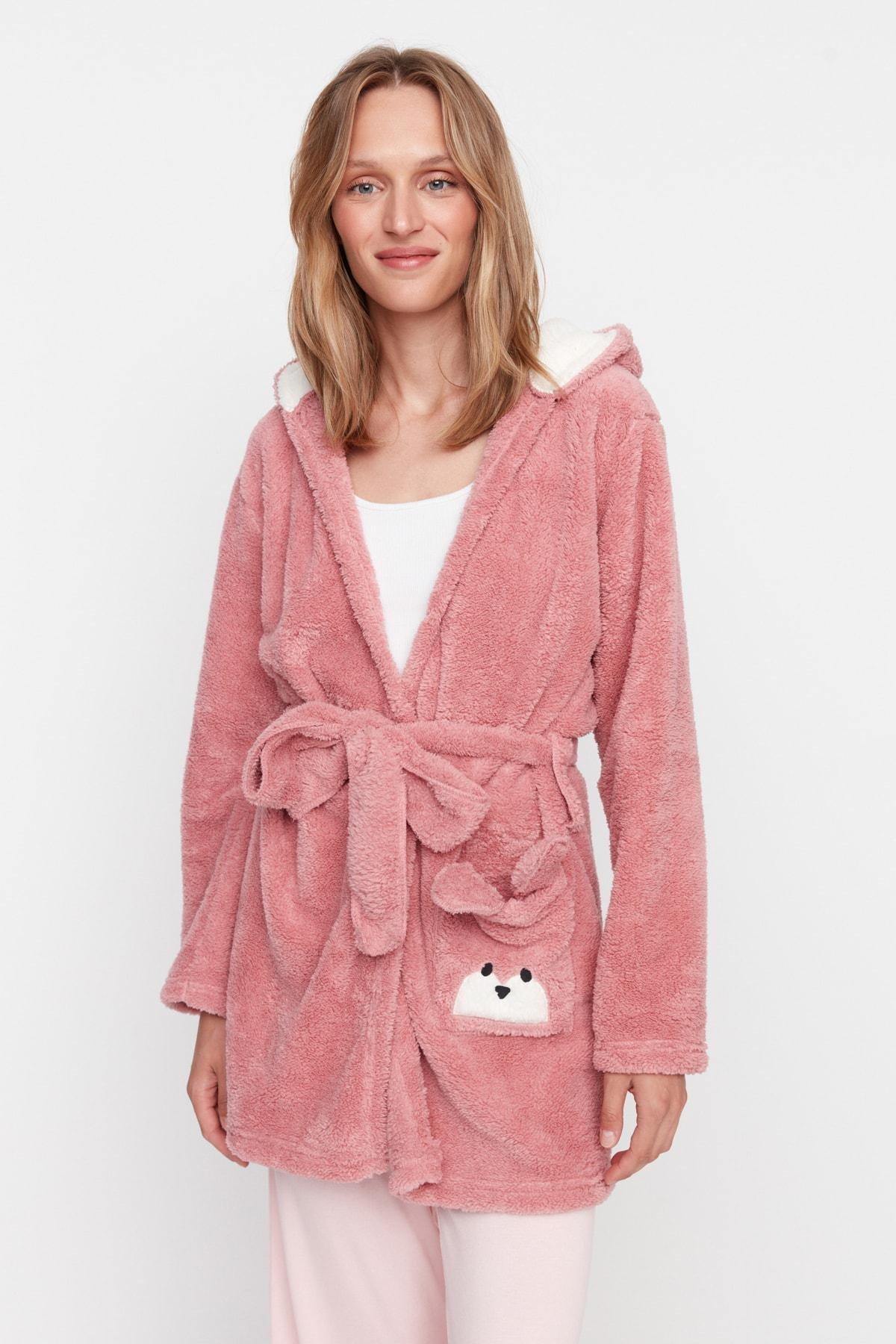 Pink Regular V Neck Dressing Gown, , large image number 4