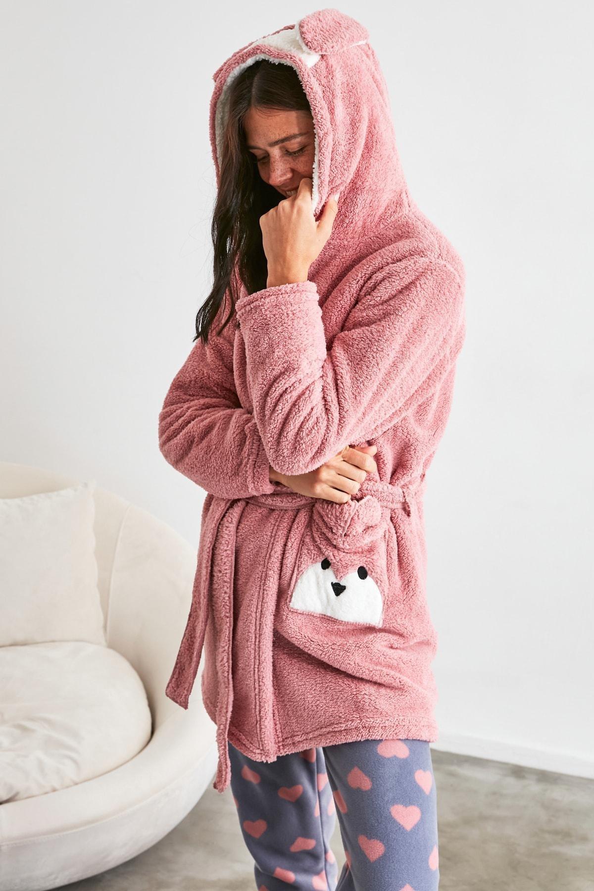 Pink Regular V Neck Dressing Gown, , large image number 7