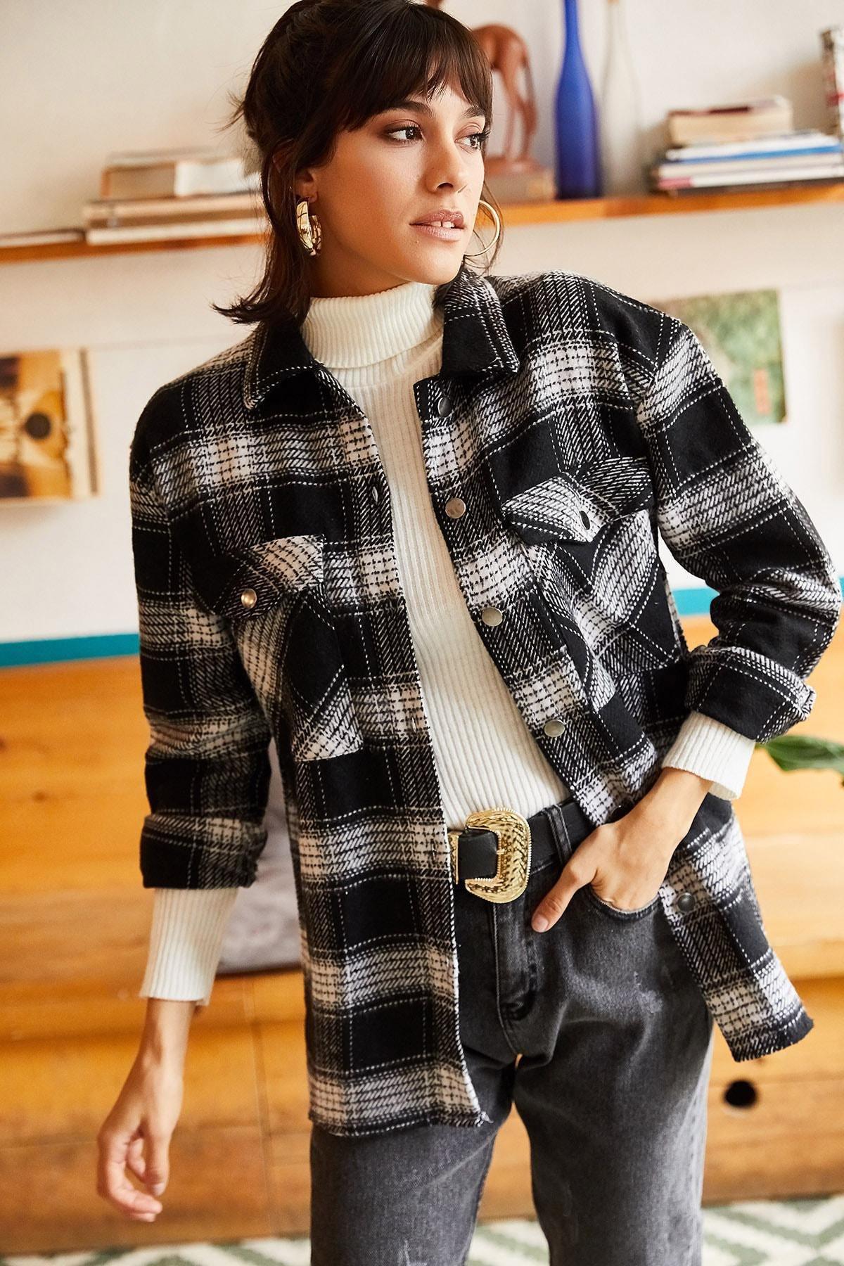 Black Checked Flannel Shirt, , medium