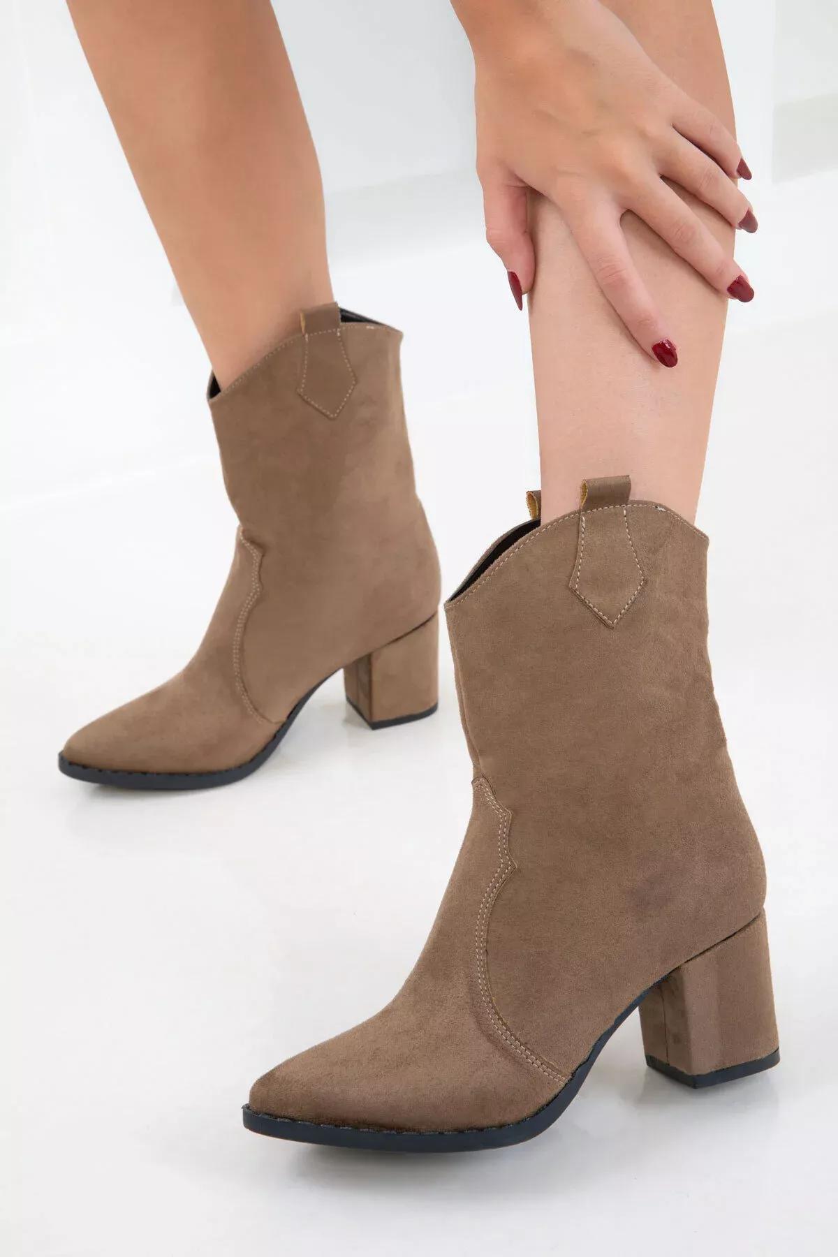 Beige Suede Ankle Boots, C101_2875, medium
