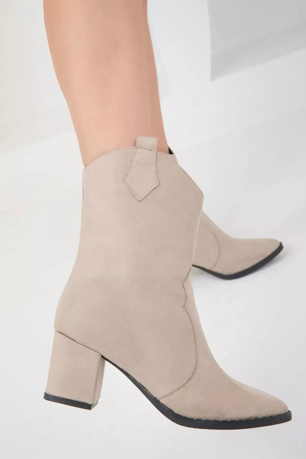 Beige Suede Ankle Boots, C101_2875, large image number 2