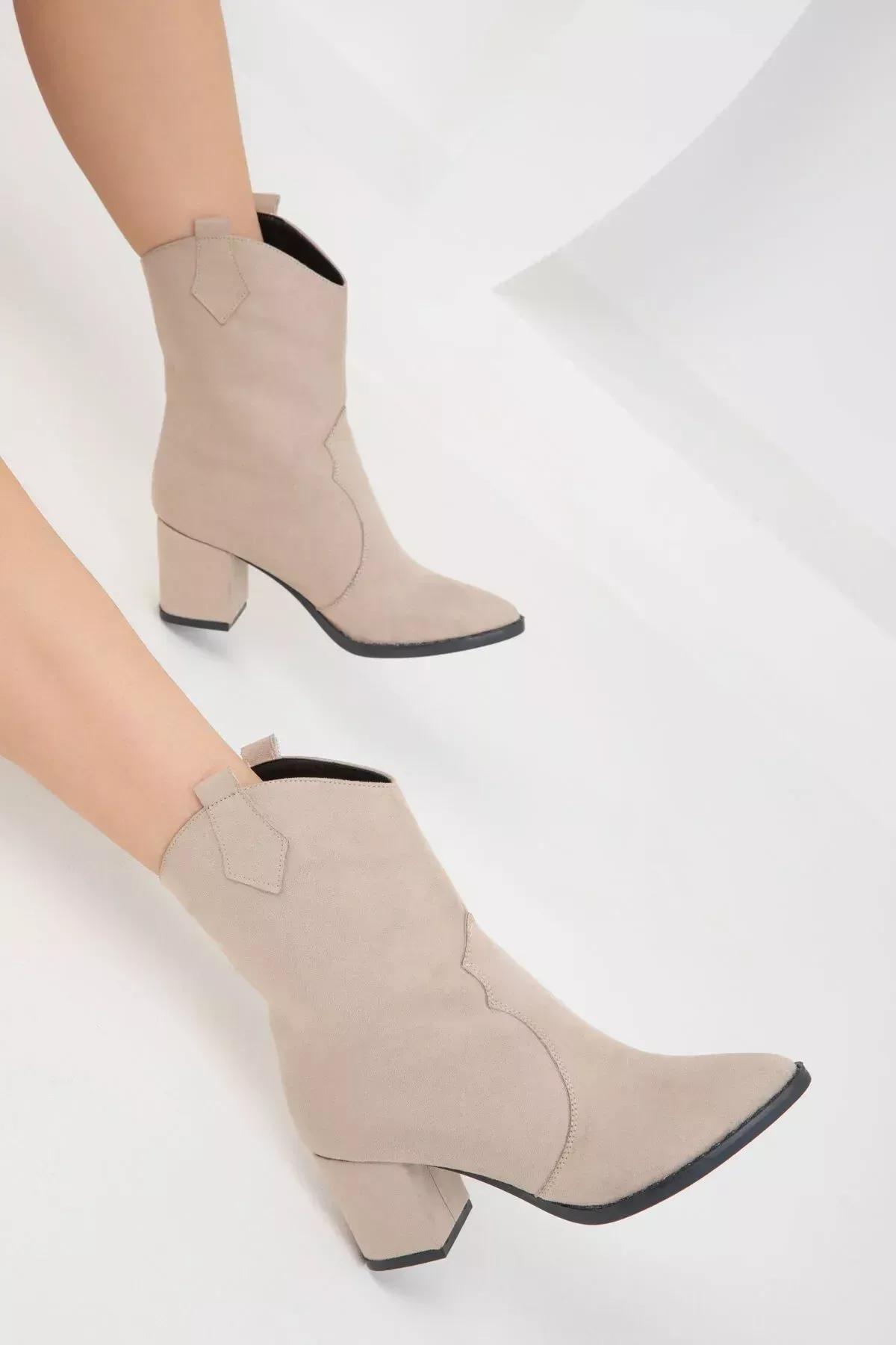 Beige Suede Ankle Boots, C101_2875, large image number 4