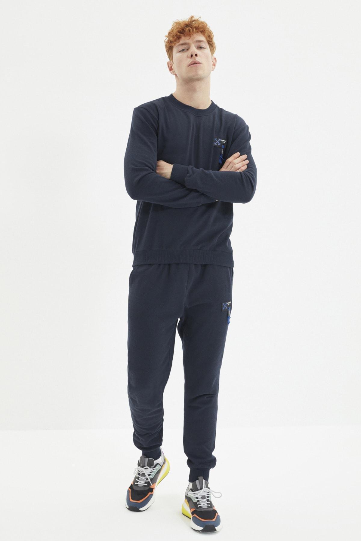 Navy Crew Neck Sweatsuit Co-Ord Set, Dark blue, large image number 0