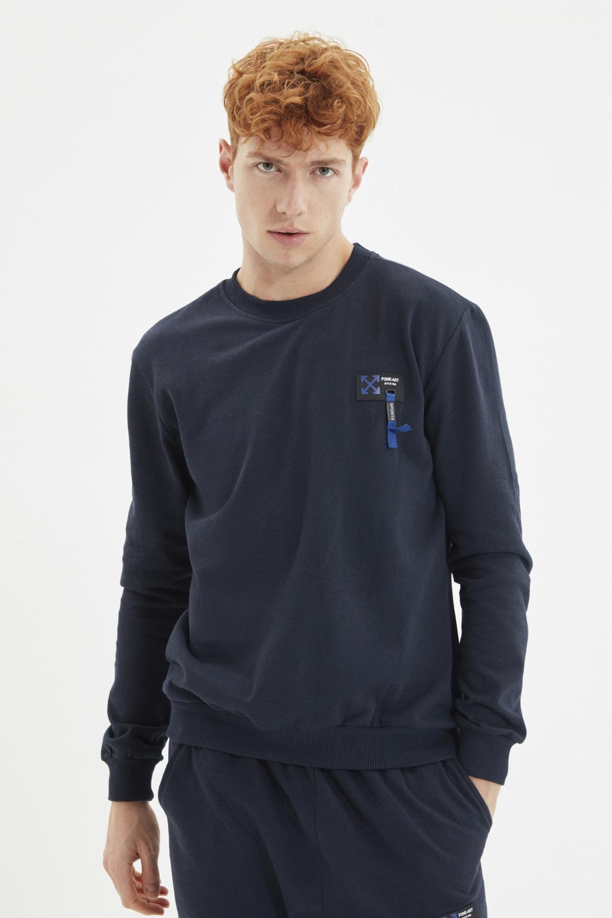 Navy Crew Neck Sweatsuit Co-Ord Set, Dark blue, large image number 2