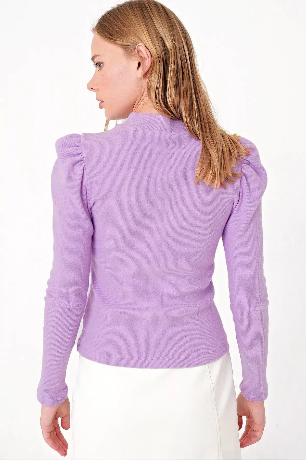 Purple Fitted Crew Neck Blouse, Purple, large image number 2