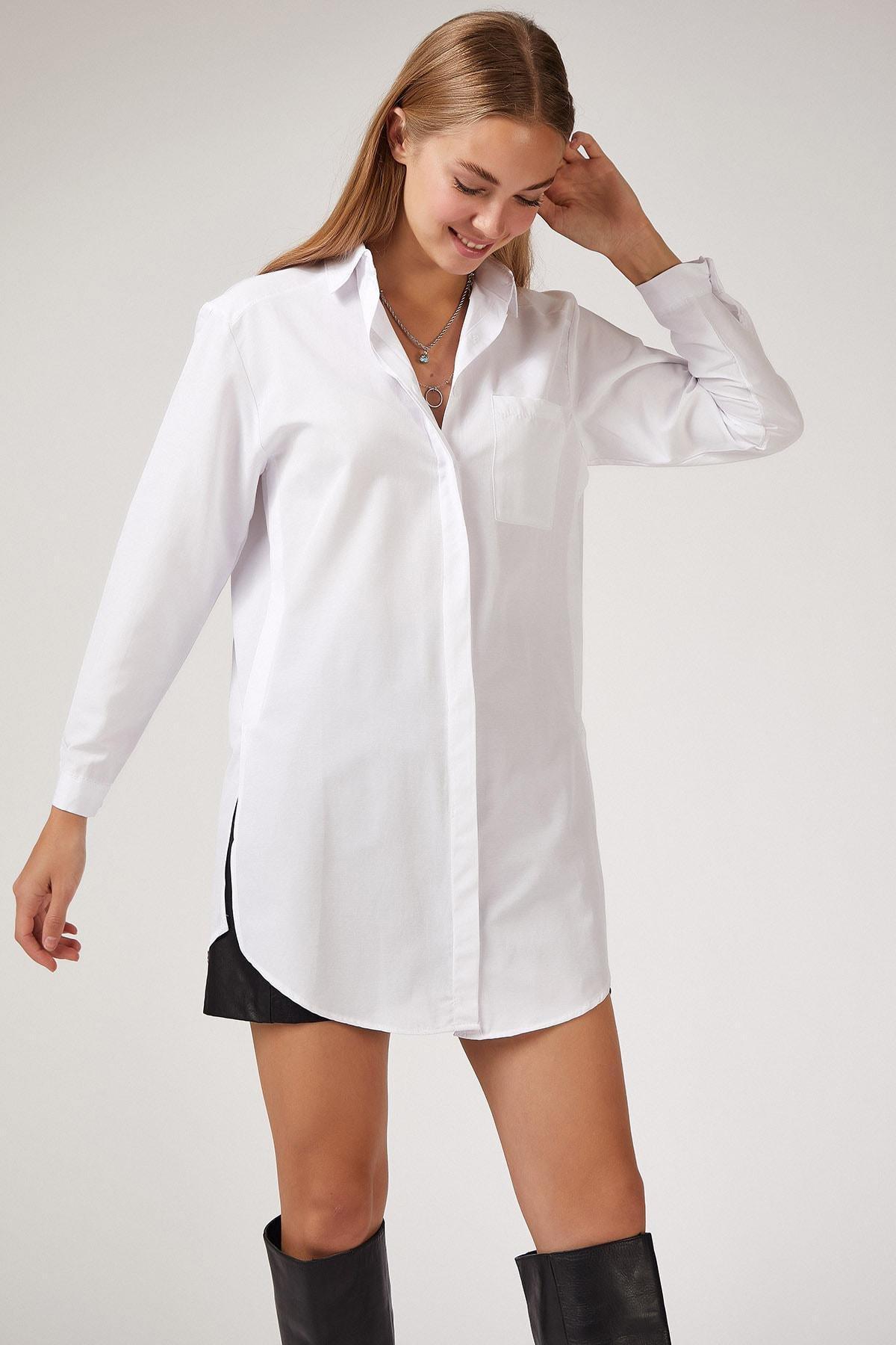 White Boyfriend Poplin Shirt, , large image number 0