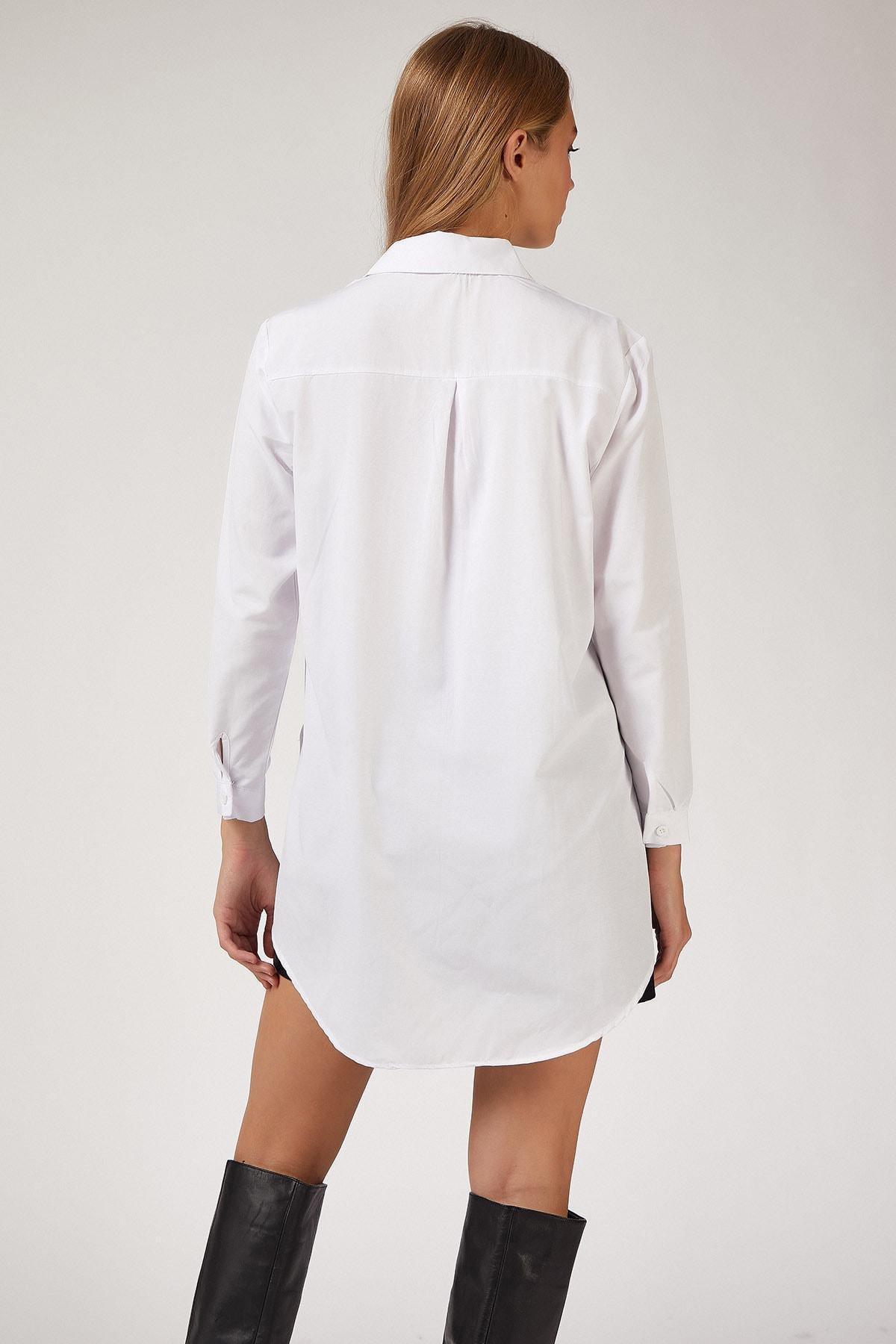 White Boyfriend Poplin Shirt, , large image number 2