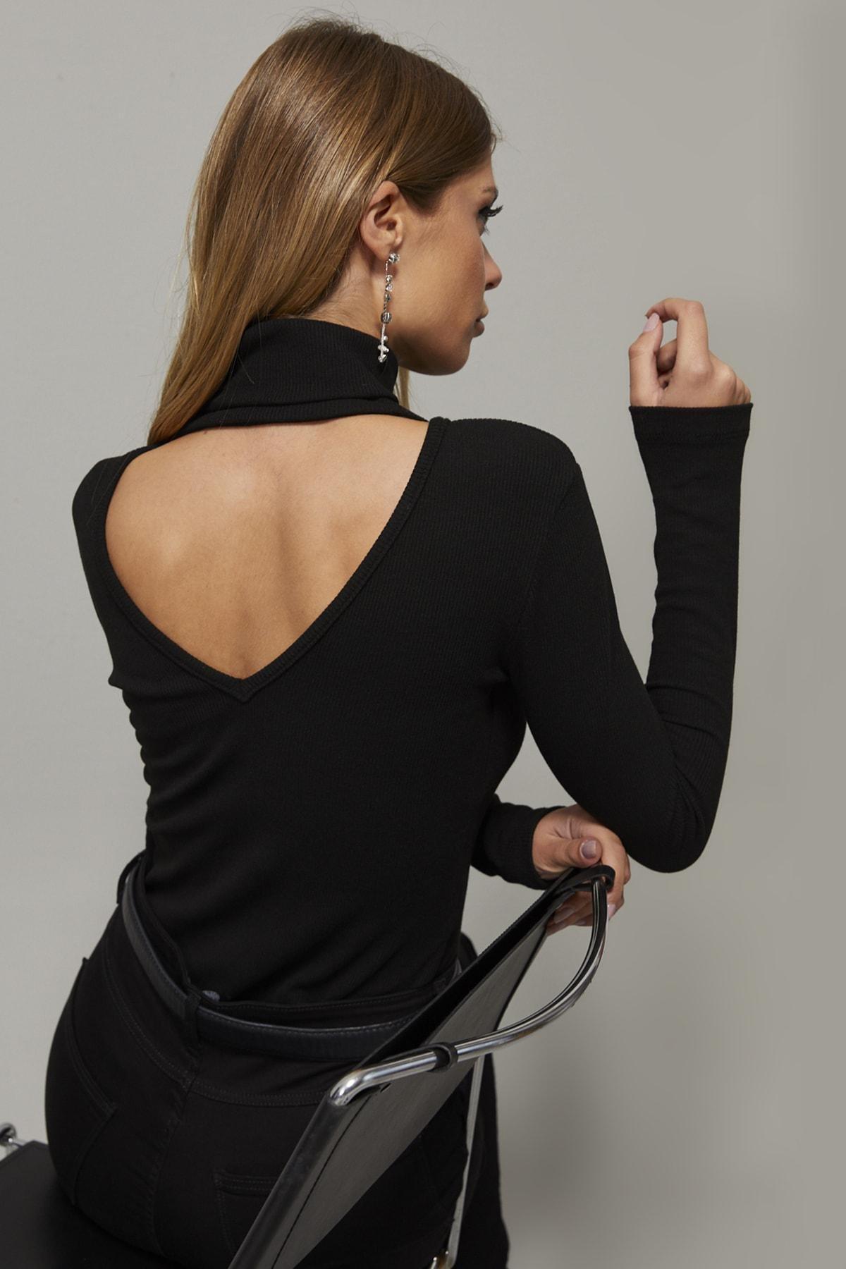 Black High Neck Slim Blouse, , large image number 0
