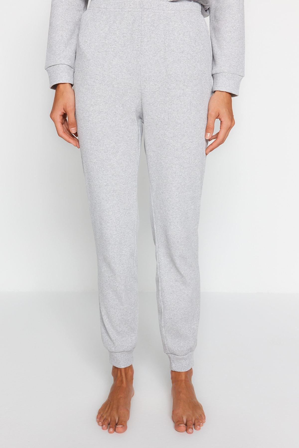 Grey Plain Crew Neck Pajama Set, Gray, large image number 5