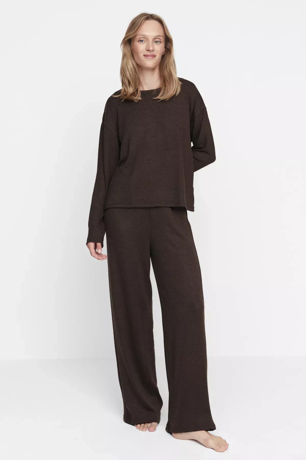 Brown Plain Pajama Set, , large image number 0