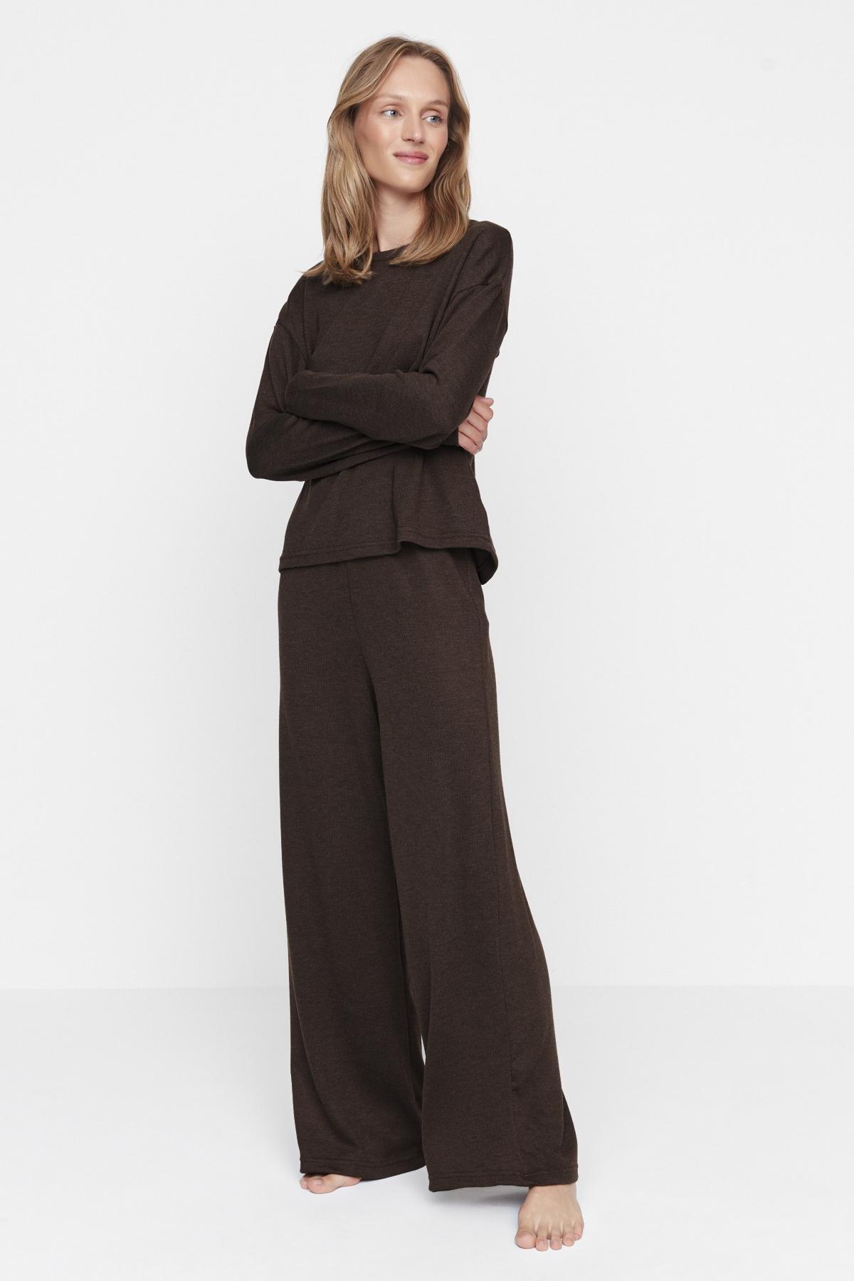Brown Plain Pajama Set, , large image number 1