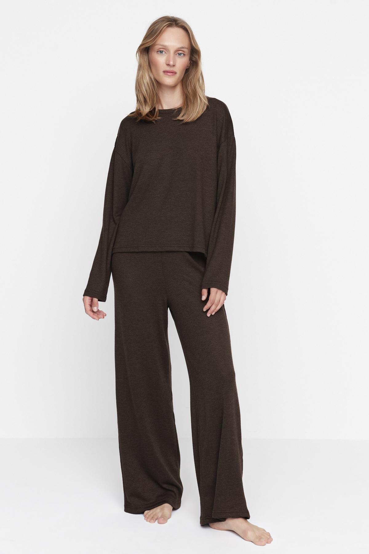 Brown Plain Pajama Set, , large image number 2