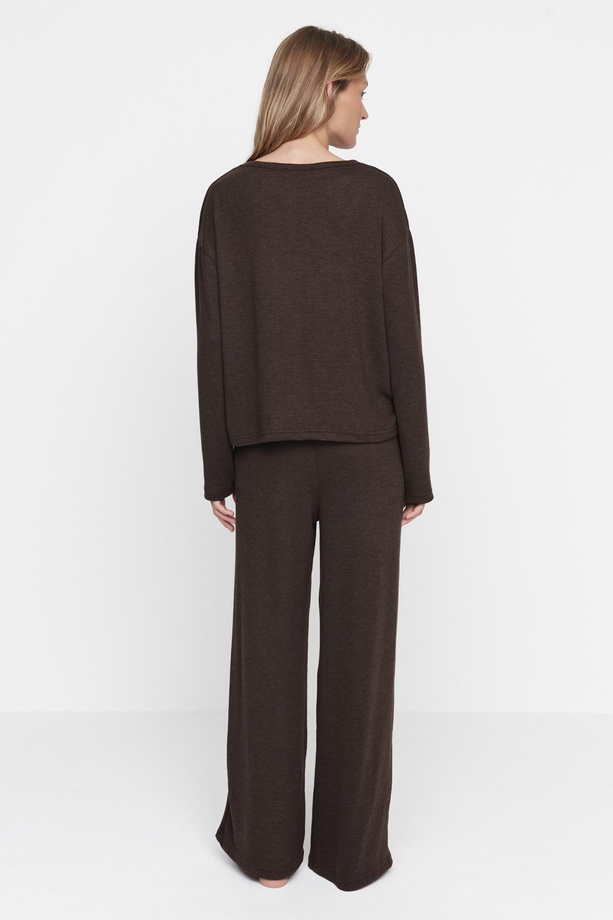 Brown Plain Pajama Set, , large image number 4