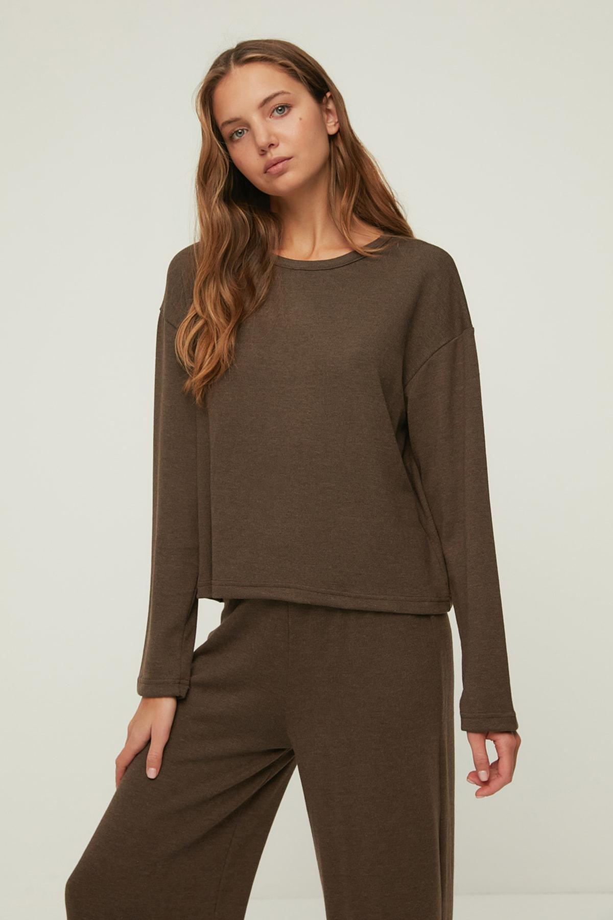 Brown Plain Pajama Set, , large image number 7