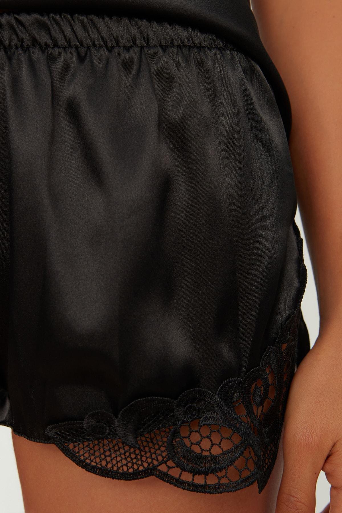Black Plain Mid Waist Pyjama Set, , large image number 4