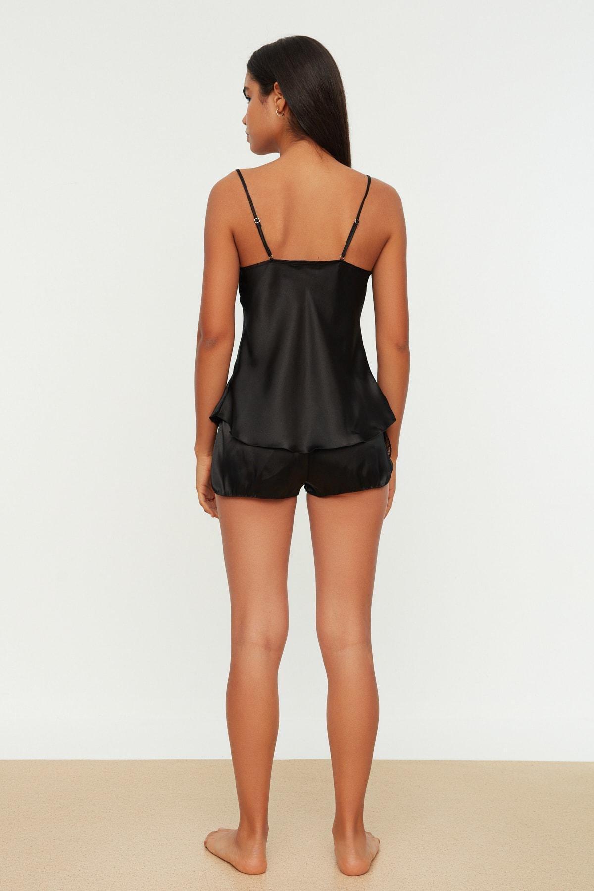 Black Plain Mid Waist Pyjama Set, , large image number 5