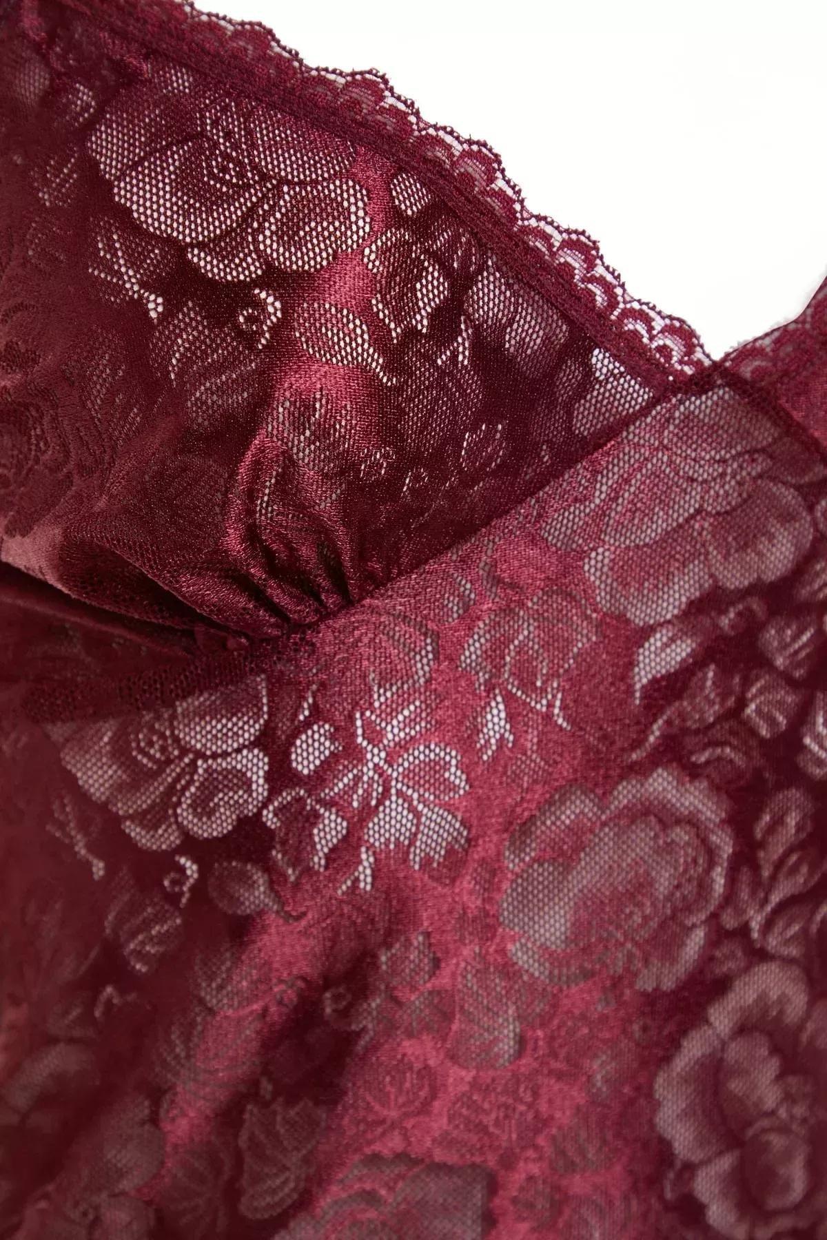 Burgundy Deep-V Slip Nightgown, Burgundy, large image number 5