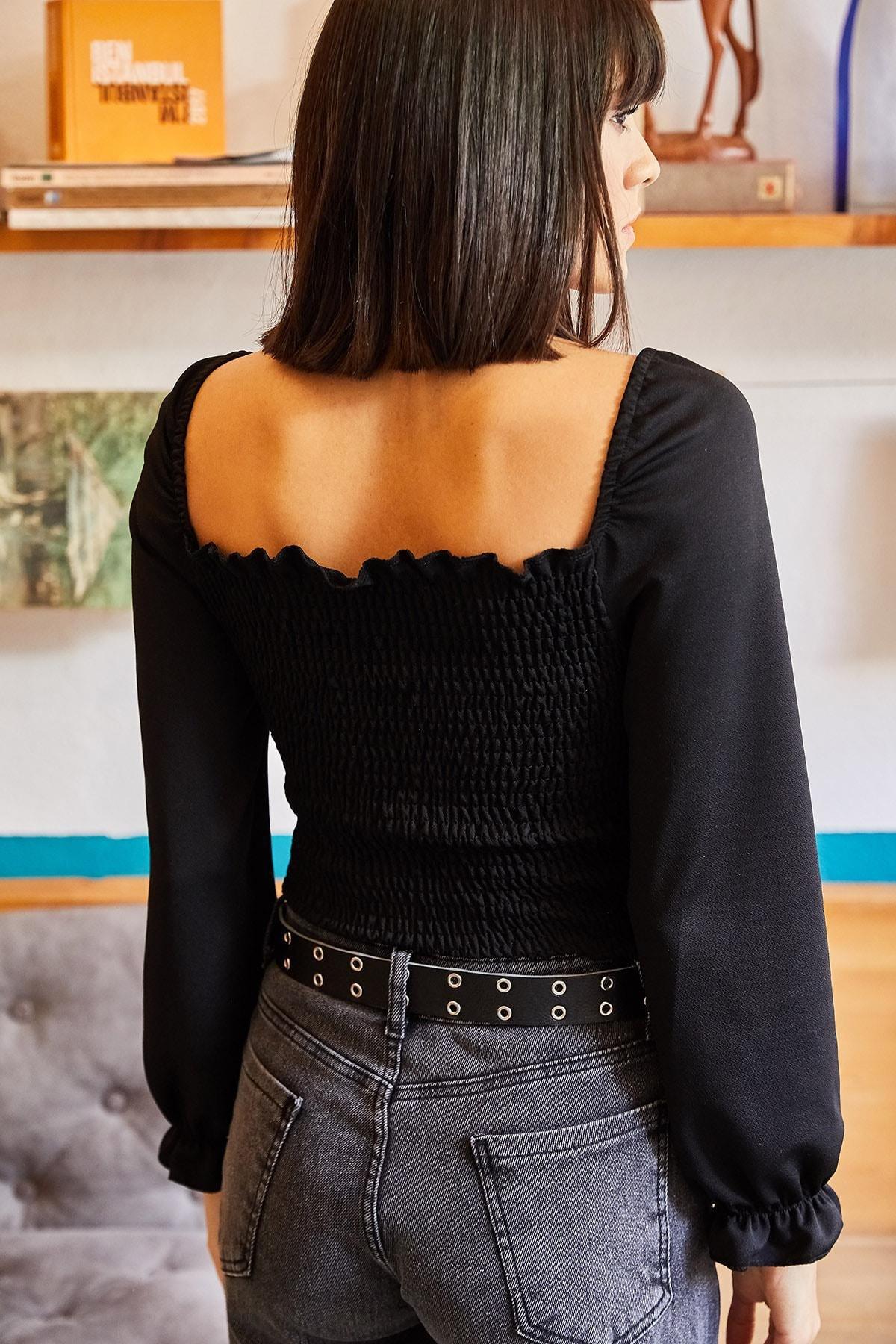 Black Fitted Blouse, BLACK, large image number 4