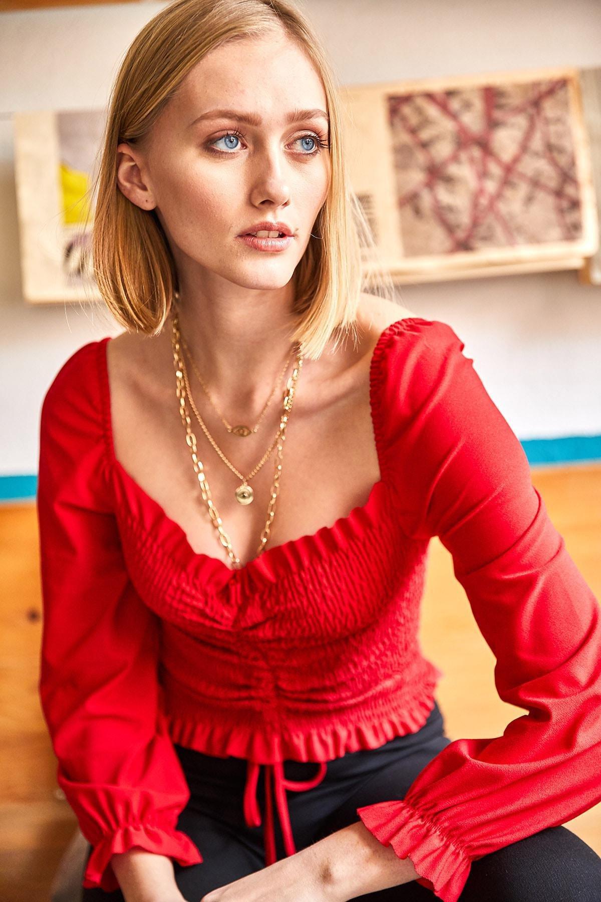 Red Knitted Blouse, Red, large image number 2