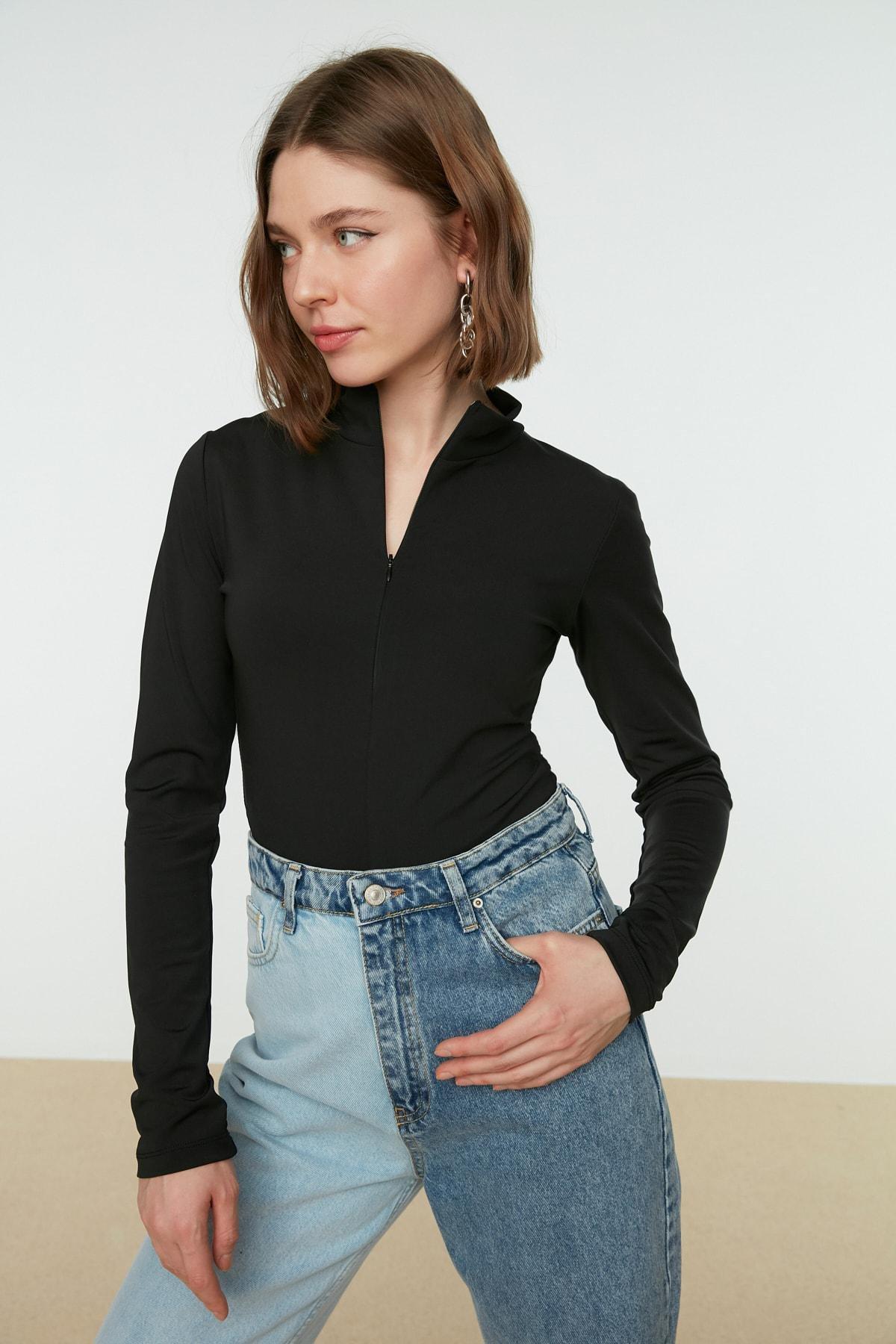 Black Women Turtleneck Bodysuit, , large image number 0