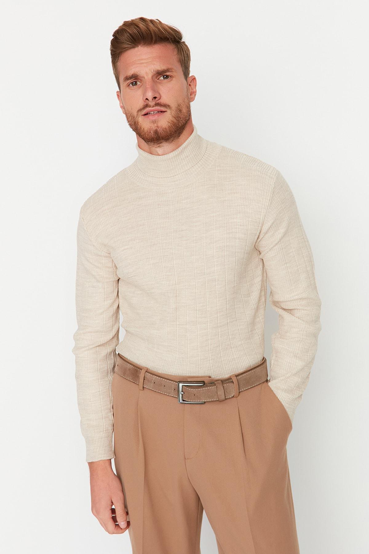 Beige Regular Turtleneck Sweater, Beige, large image number 0