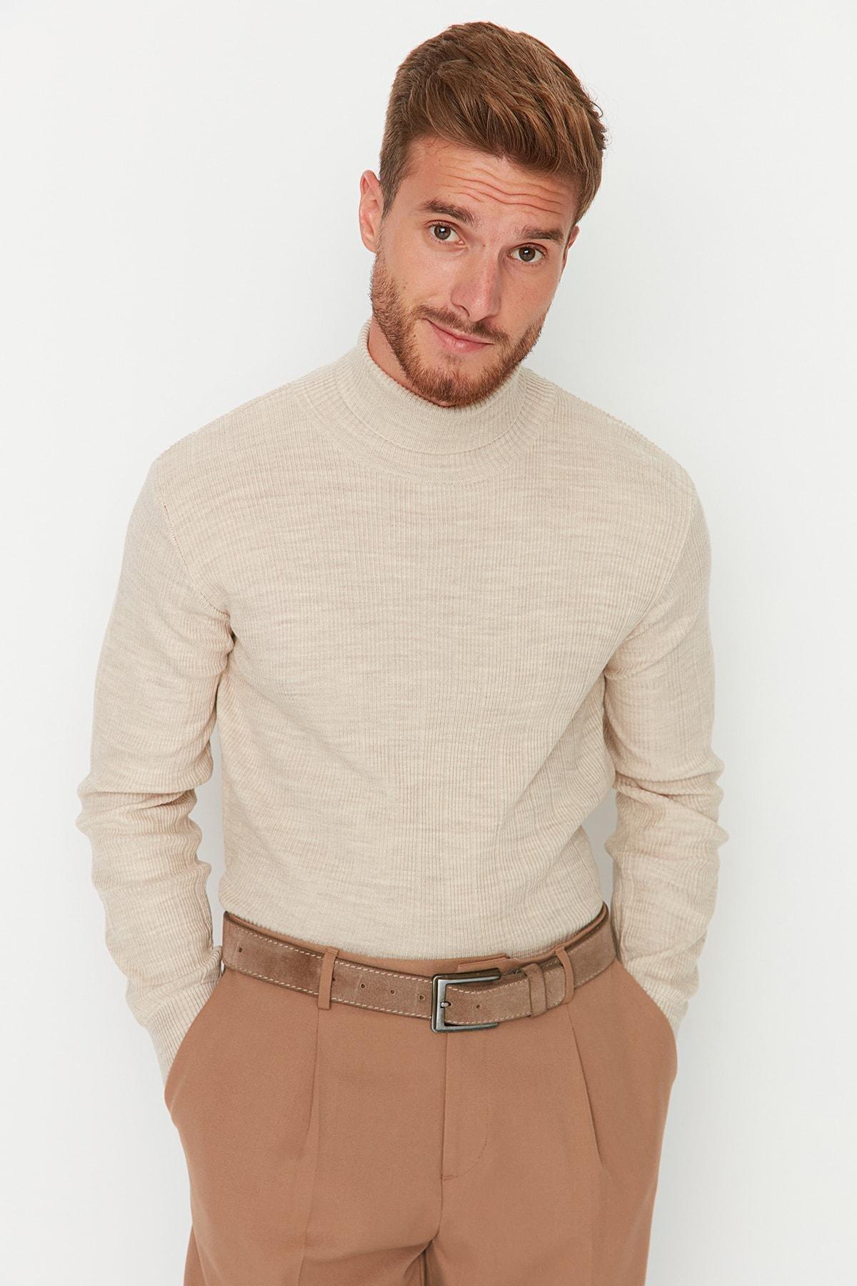 Beige Regular Turtleneck Sweater, Beige, large image number 1