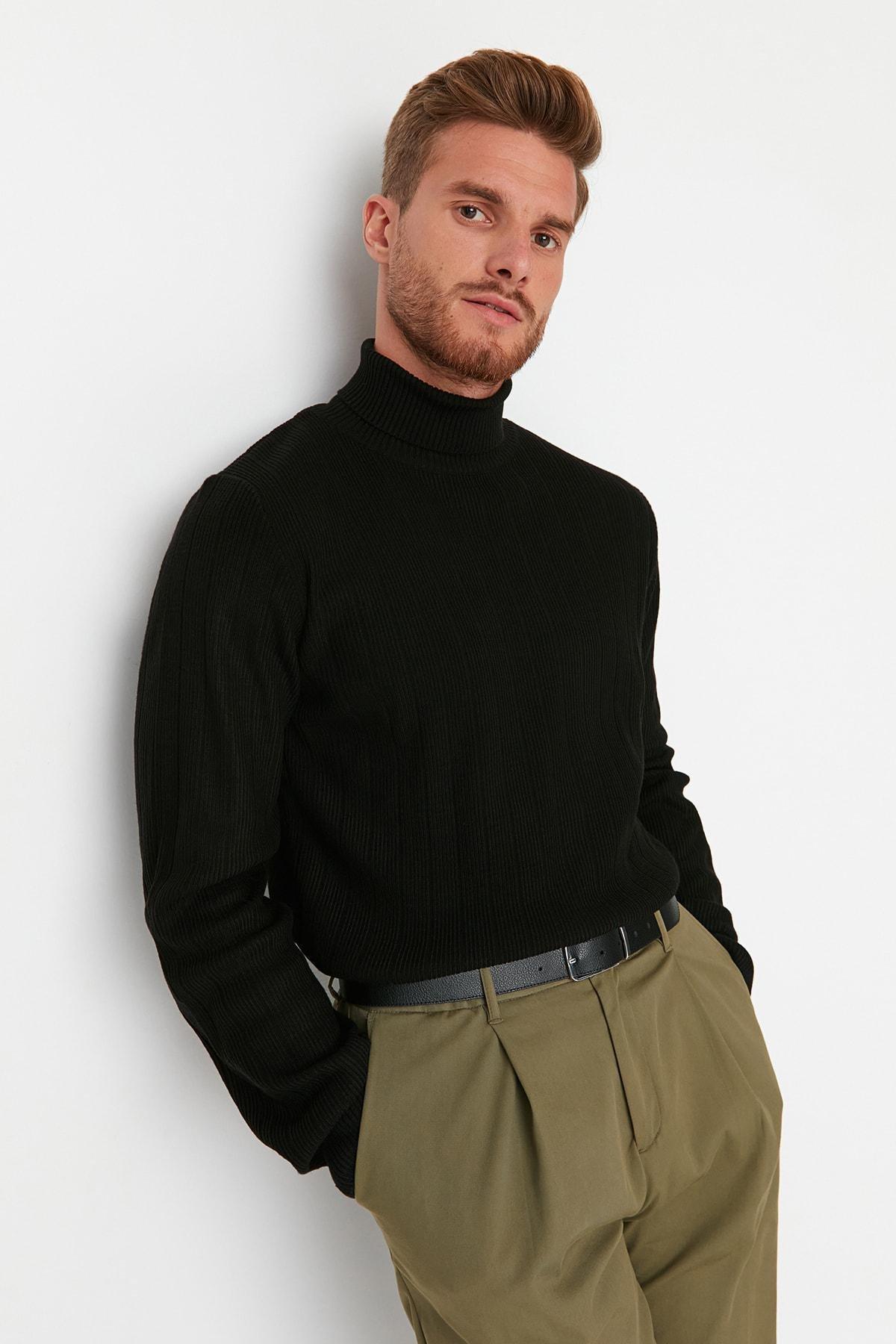 Black Turtleneck Sweater, Black, medium