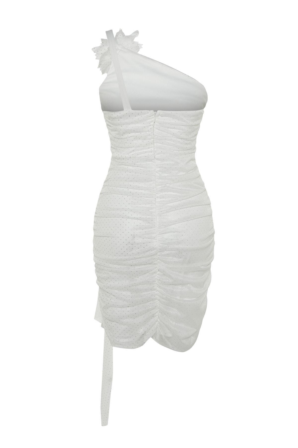 Trendyol - Cream Asymmetrical Collar Bodycon Dress