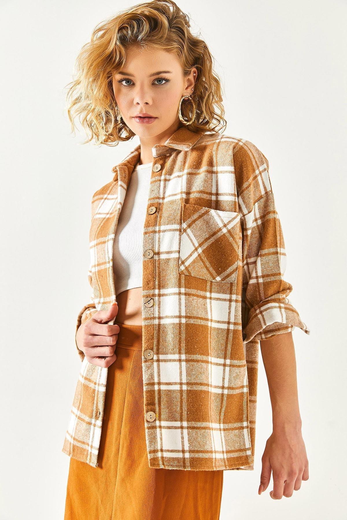 Beige Plaid Relaxed Shirt, Beige, large image number 0