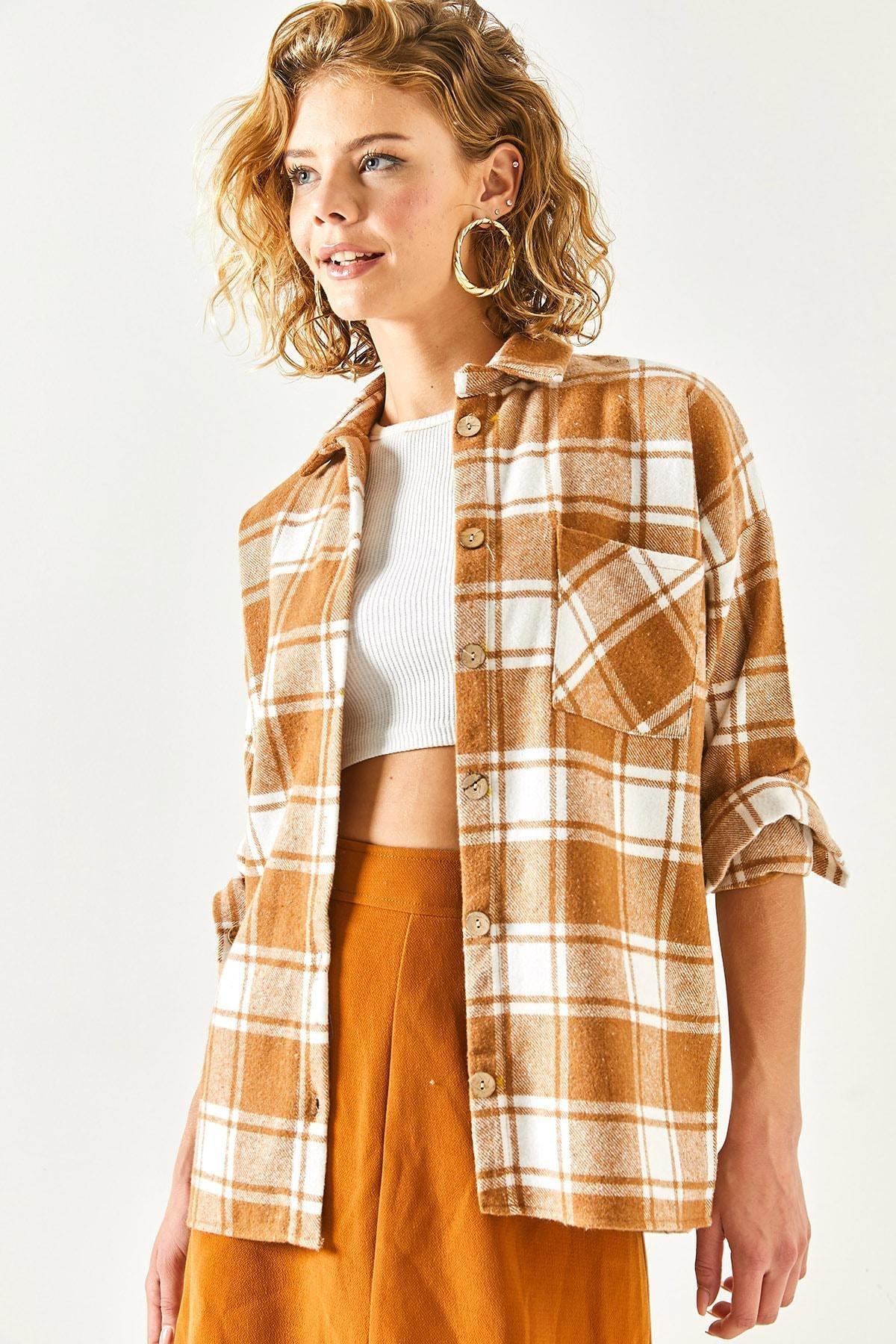 Beige Plaid Relaxed Shirt, Beige, large image number 1