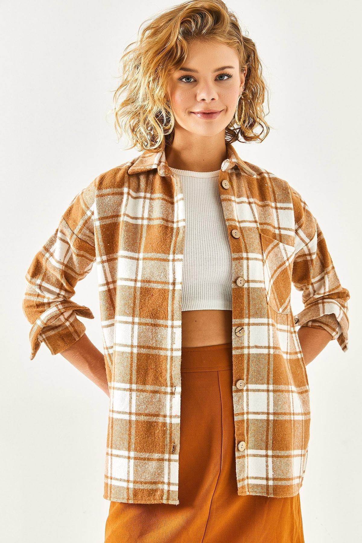 Beige Plaid Relaxed Shirt, Beige, large image number 2