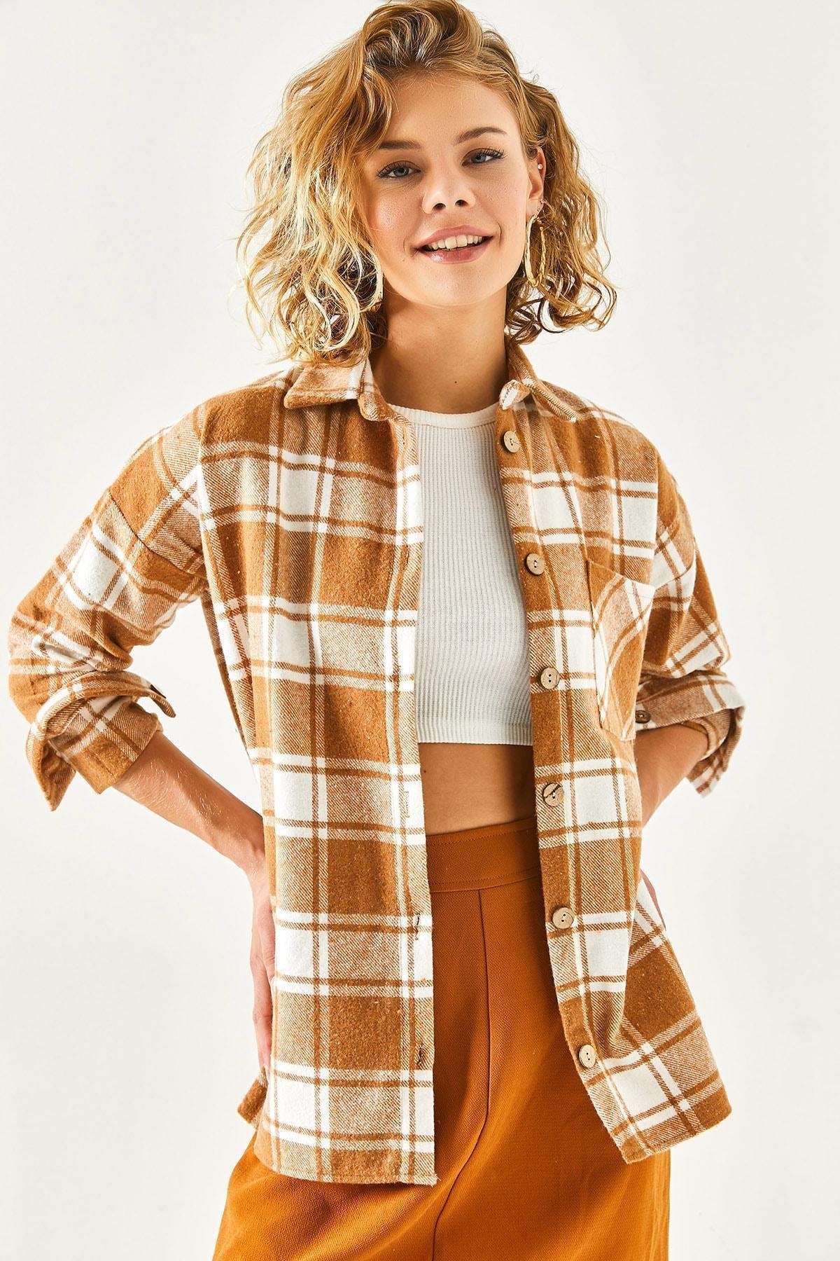 Beige Plaid Relaxed Shirt, Beige, large image number 4