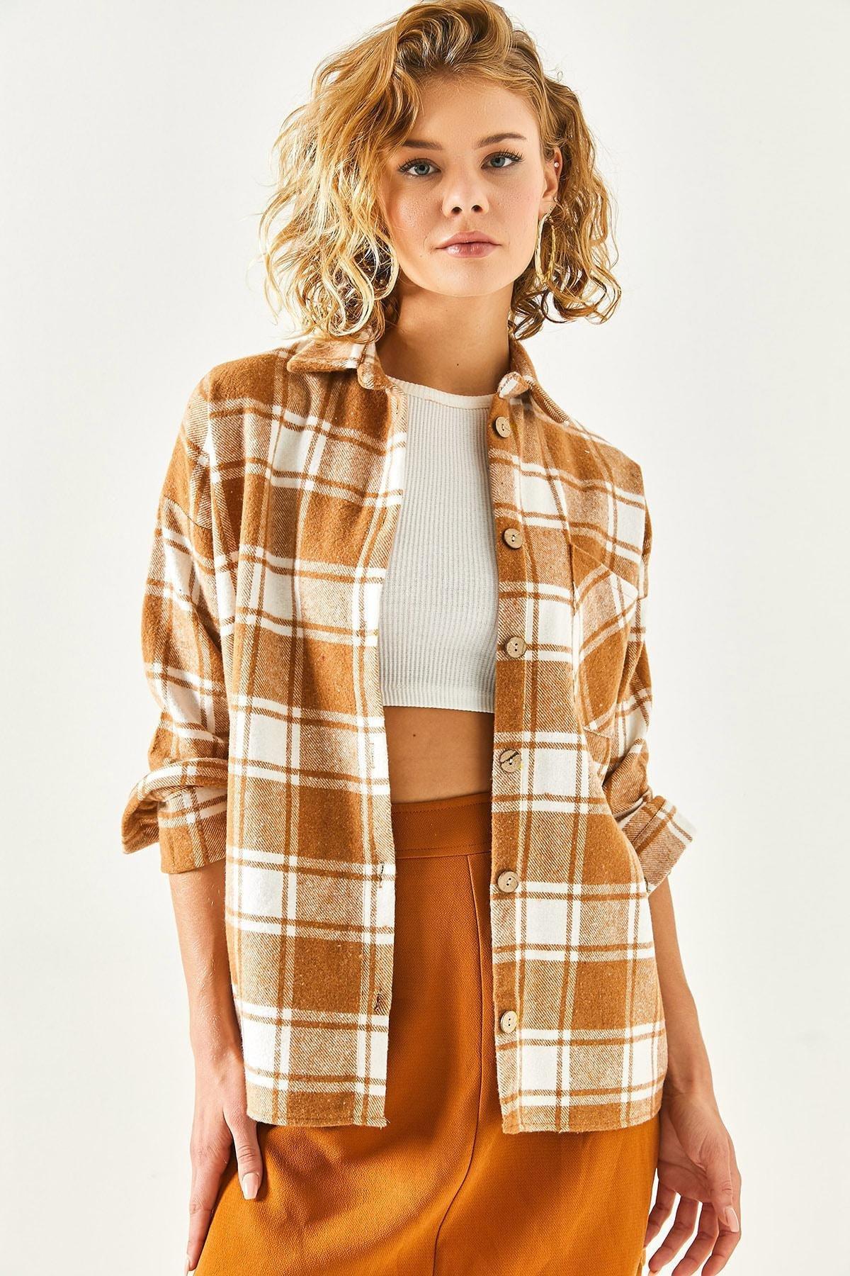 Beige Plaid Relaxed Shirt, Beige, large image number 5