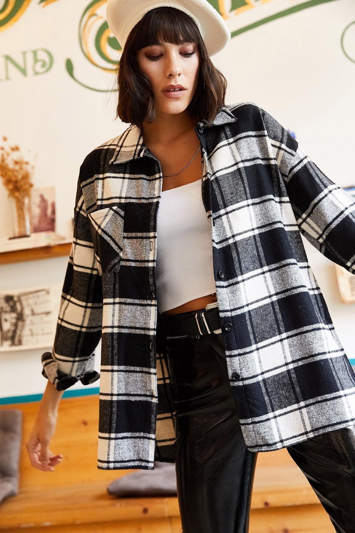 Black Plaid Relaxed Shirt, , large image number 0