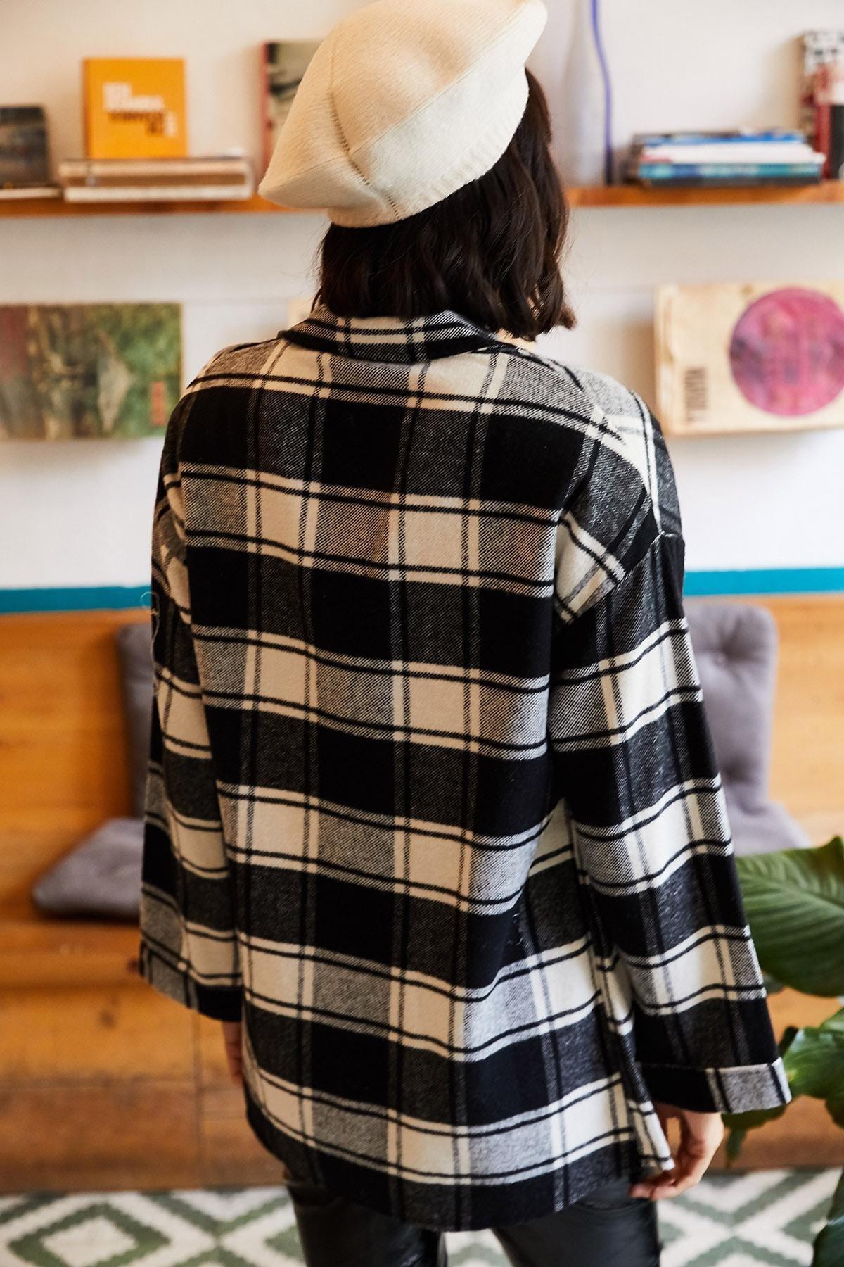 Black Plaid Relaxed Shirt, , large image number 1