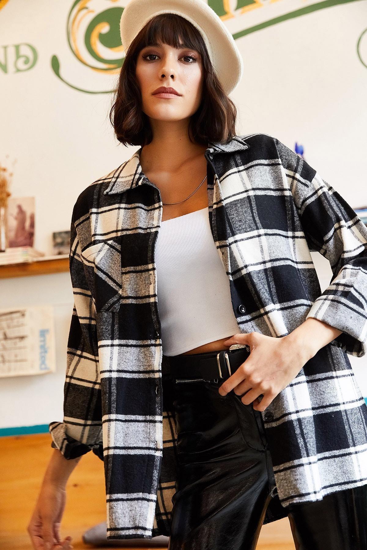 Black Plaid Relaxed Shirt, , large image number 3