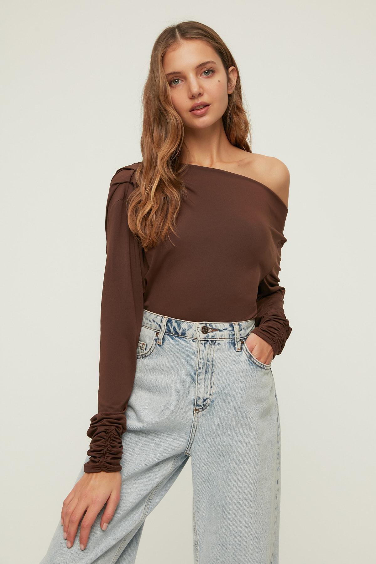 Brown Asymmetric Knitted Blouse pack, , large image number 0