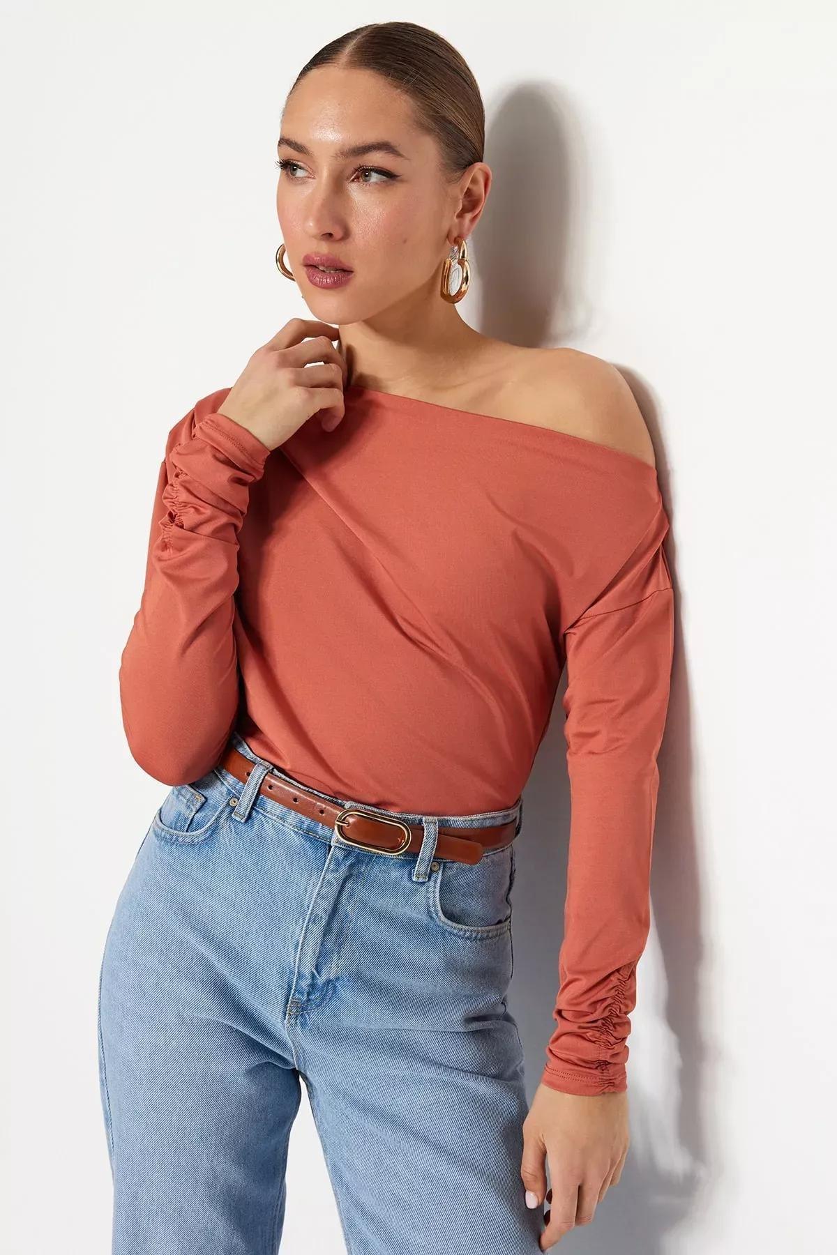 Brown Asymmetric Knitted Blouse pack, , large image number 1