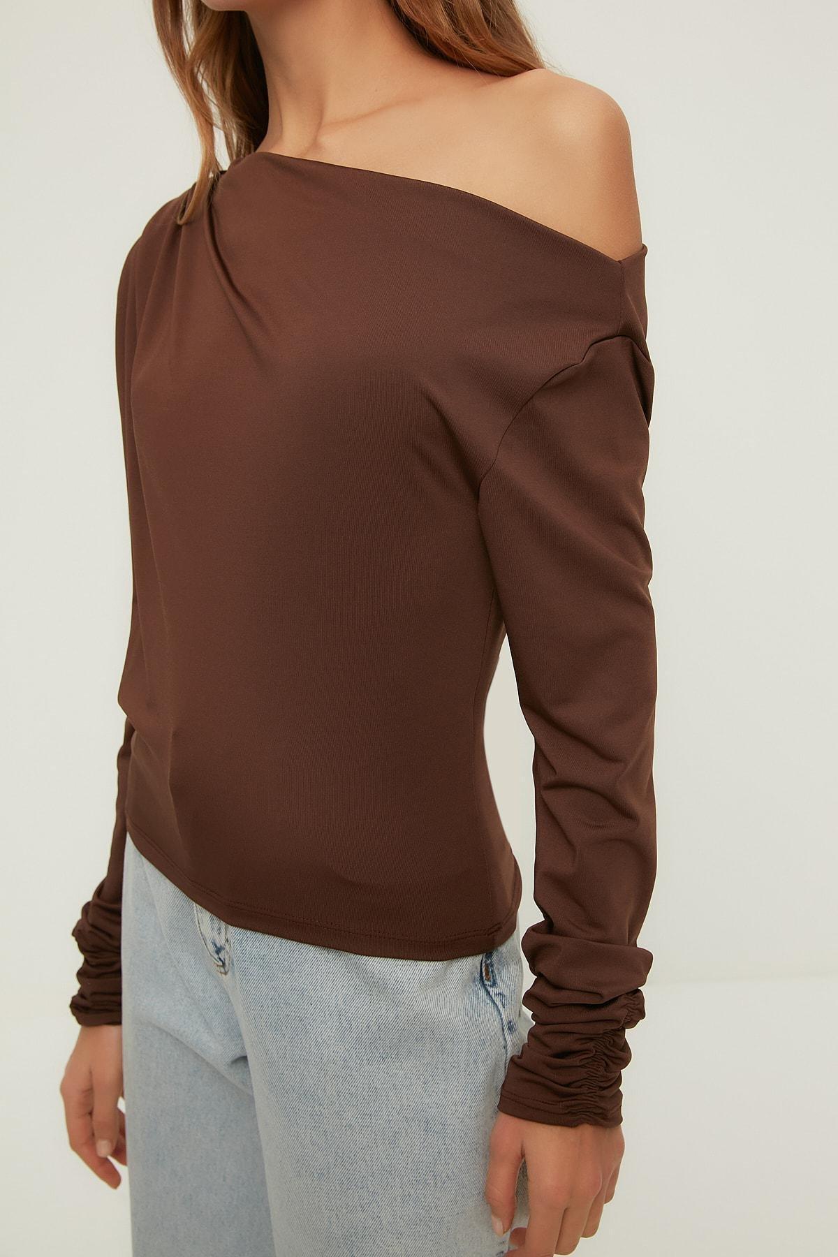 Brown Asymmetric Knitted Blouse pack, , large image number 3