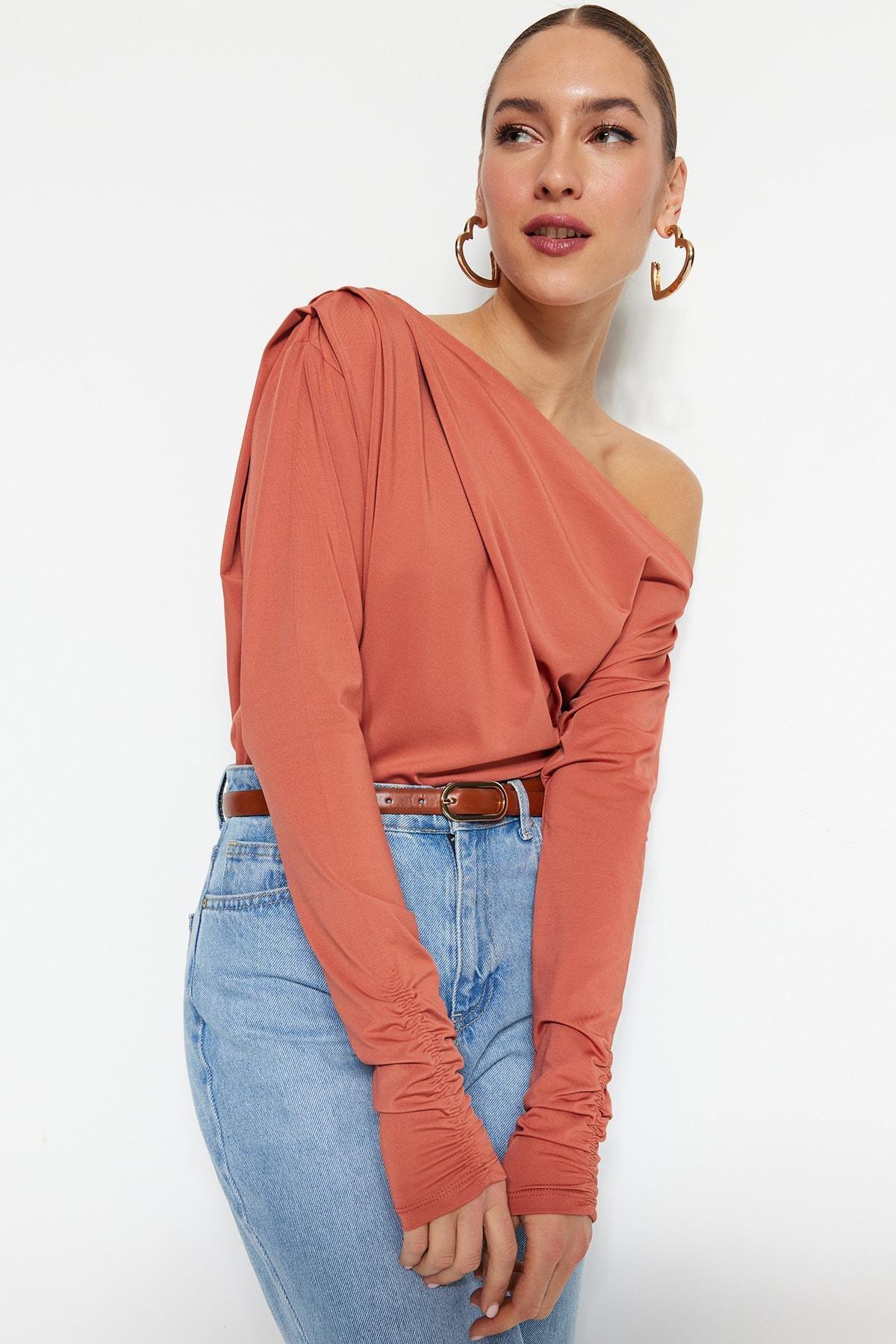 Brown Asymmetric Knitted Blouse pack, , large image number 4