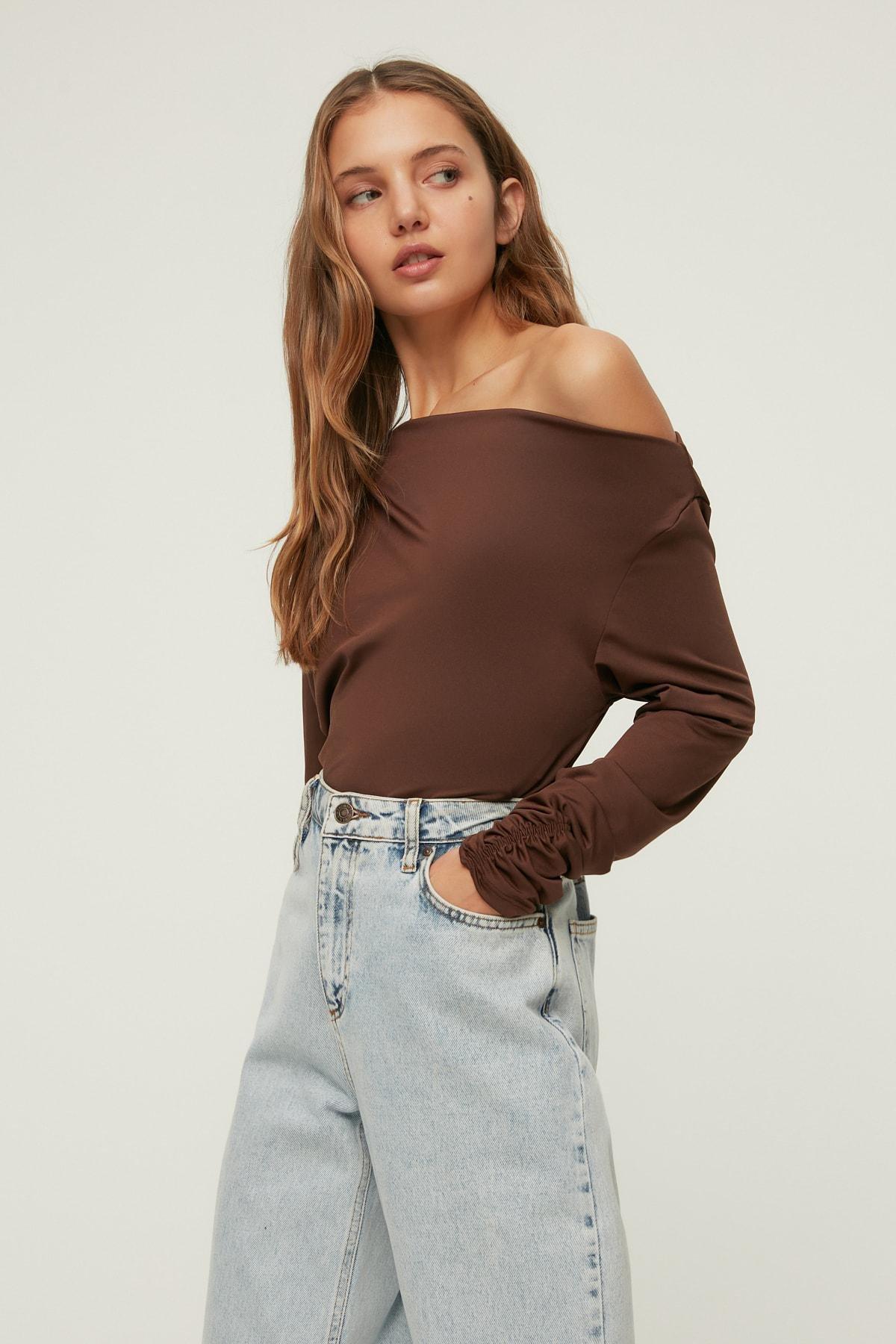 Brown Asymmetric Knitted Blouse pack, , large image number 5